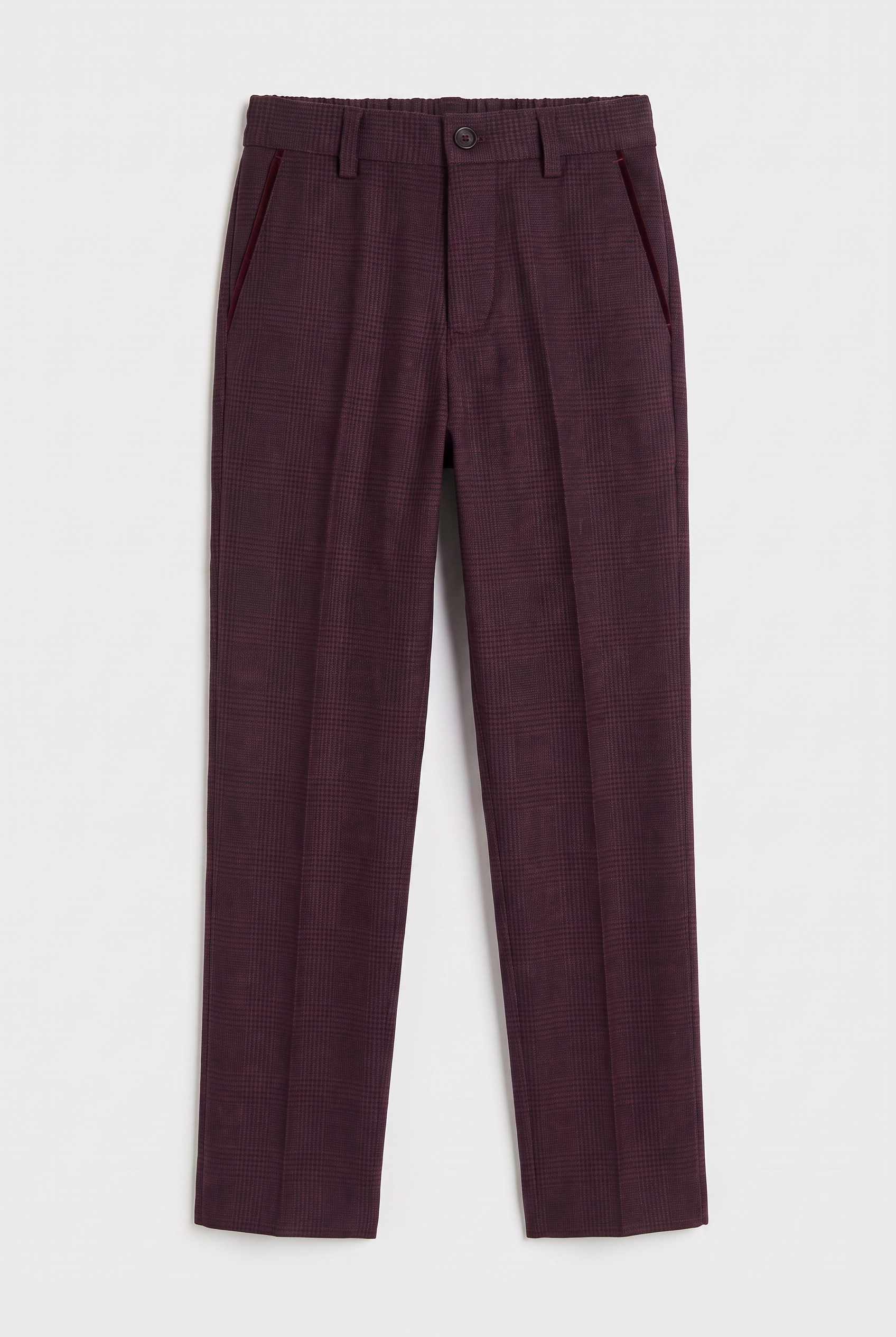 Boys 3-Piece Glen Check Tweed Formal Suit - Regent - Wine Burgundy Trousers Picture