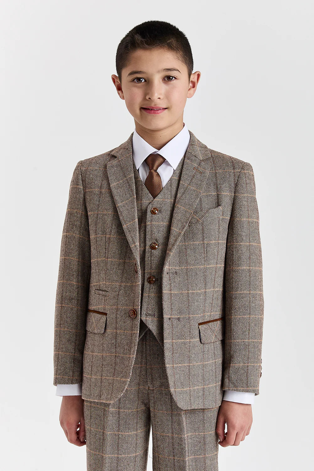 Boys 3-Piece Herringbone Windowpane Check Suit - Harris Brown