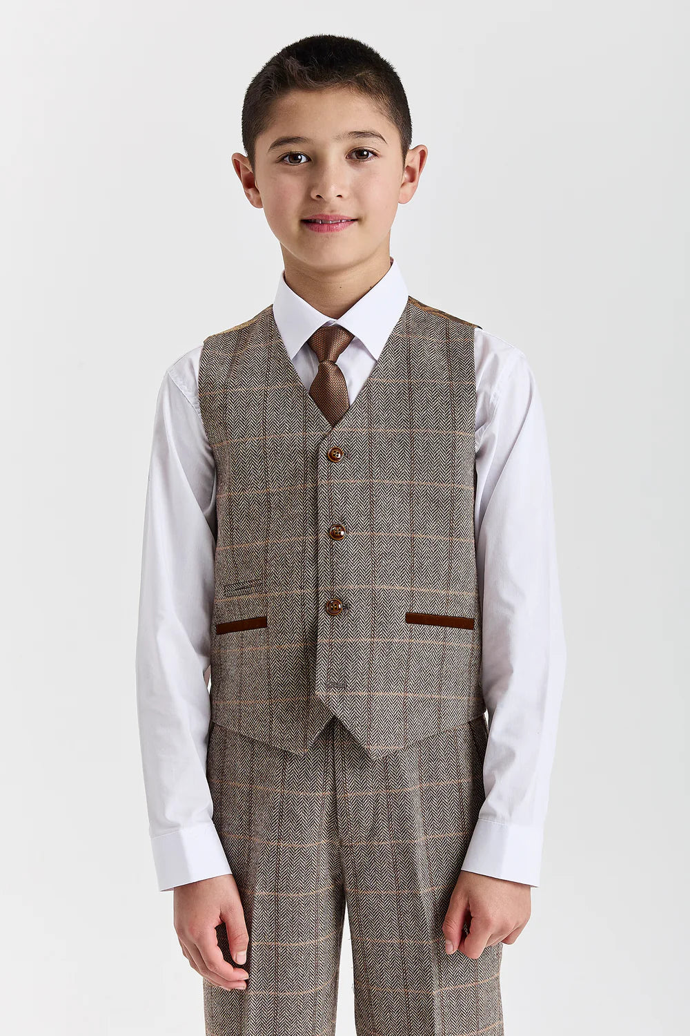 Boys 3-Piece Herringbone Windowpane Check Suit - Harris Brown