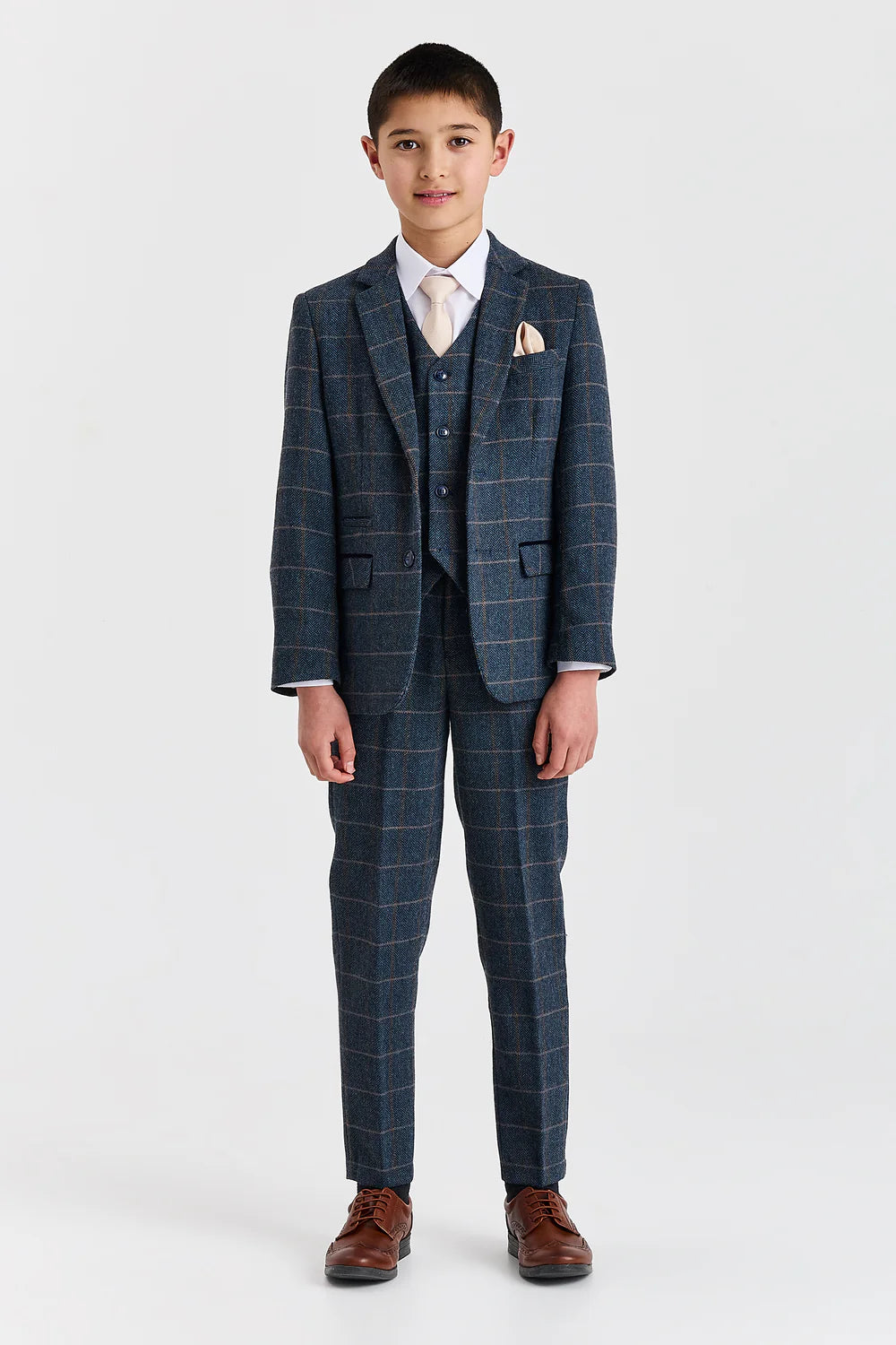 Boys 3-Piece Herringbone Windowpane Check Suit - Harris Navy