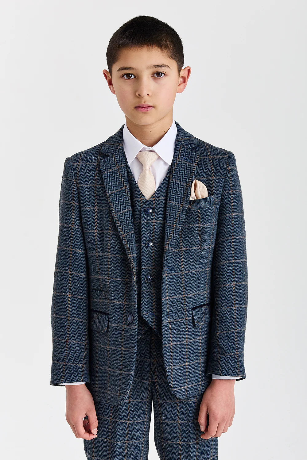 Boys 3-Piece Herringbone Windowpane Check Suit - Harris Navy