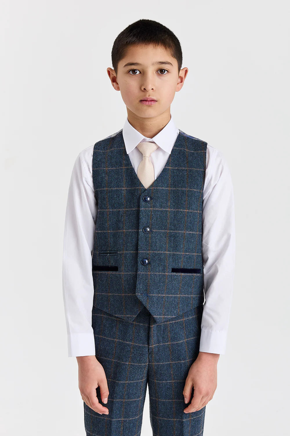 Boys 3-Piece Herringbone Windowpane Check Suit - Harris Navy