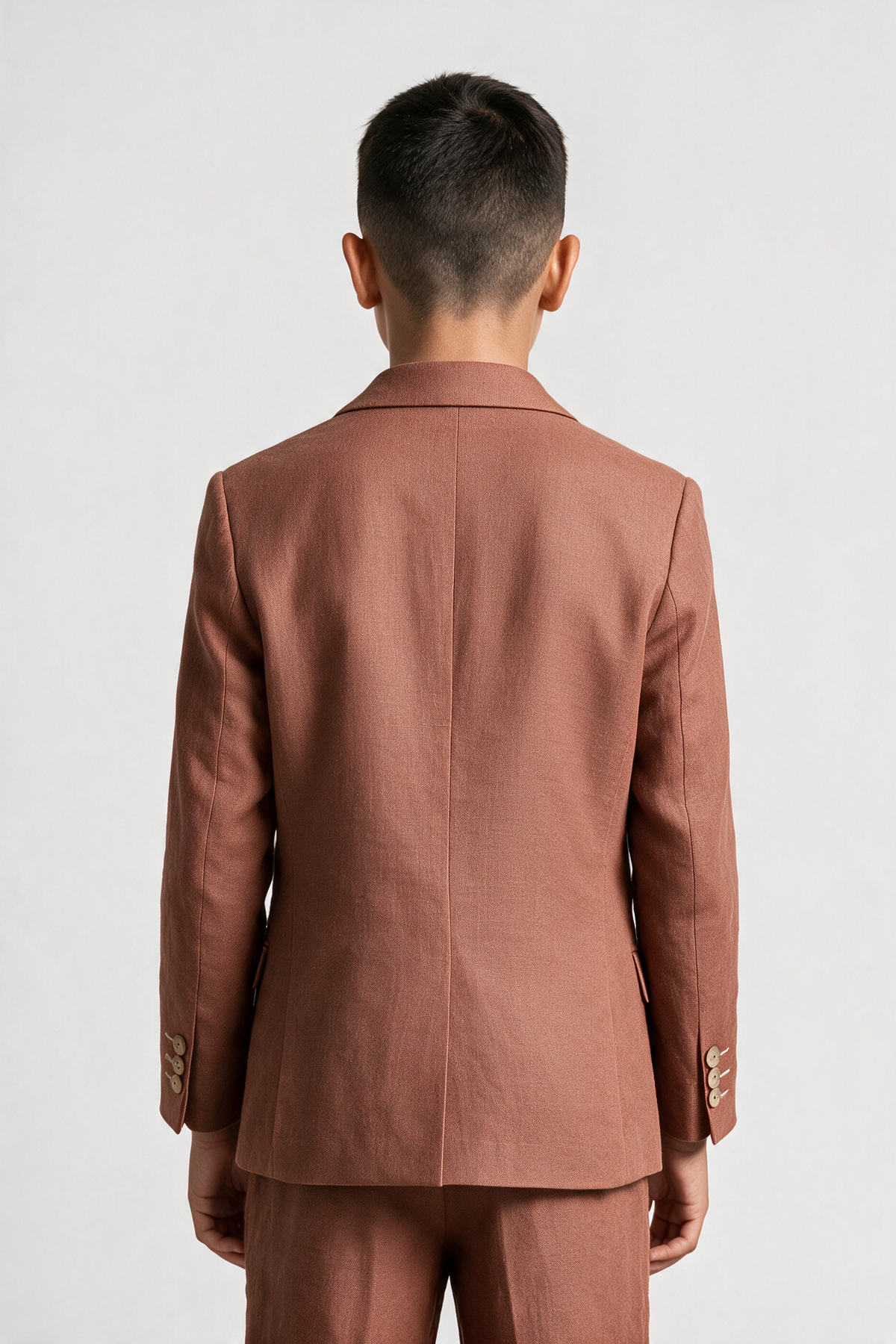 Boys 3-Piece Linen Casual Suit with T-Shirt - Keten - Cinnamon Brown Back Picture