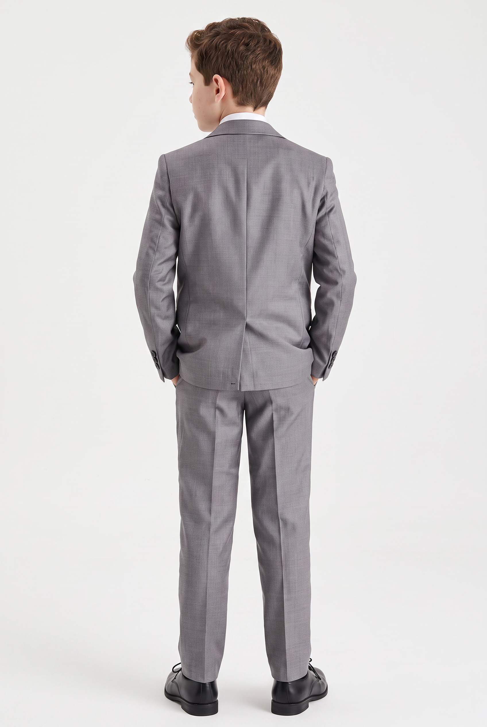 Boys 3-Piece Tailored Fit Grey Formal Suit - Edward Model Back Picture