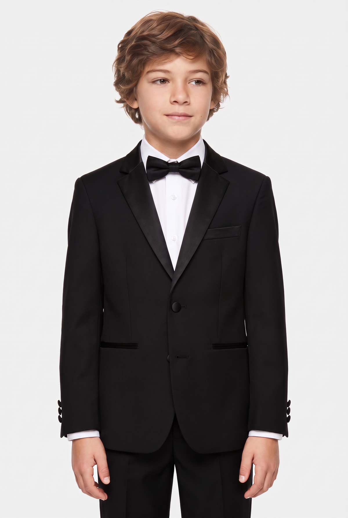 Boys 3-Piece Tuxedo Suit with Satin Notch Lapel - Romano Black