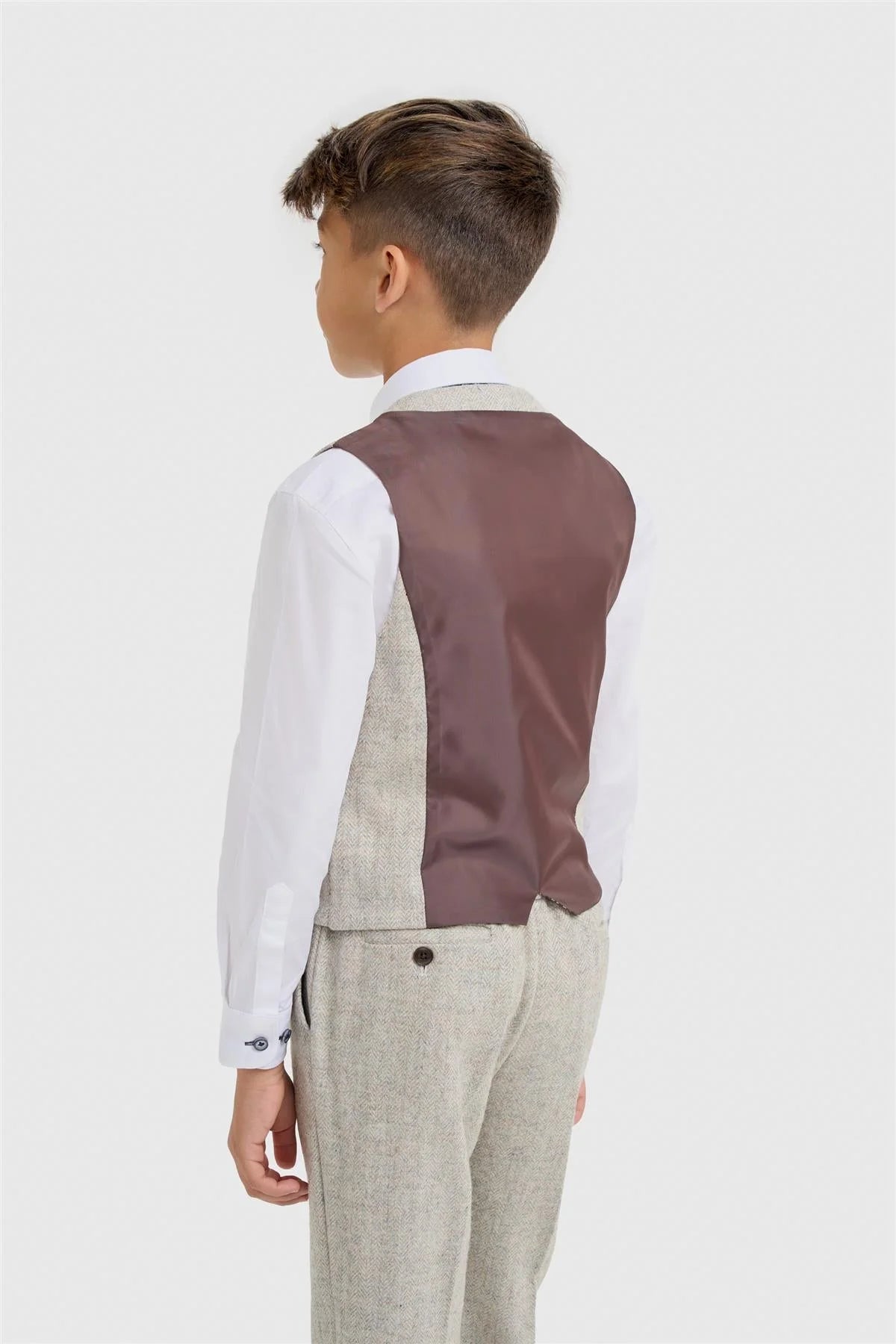 Boys 3-Piece Wool Herringbone Tweed Suit - Thomas - Pearl Grey