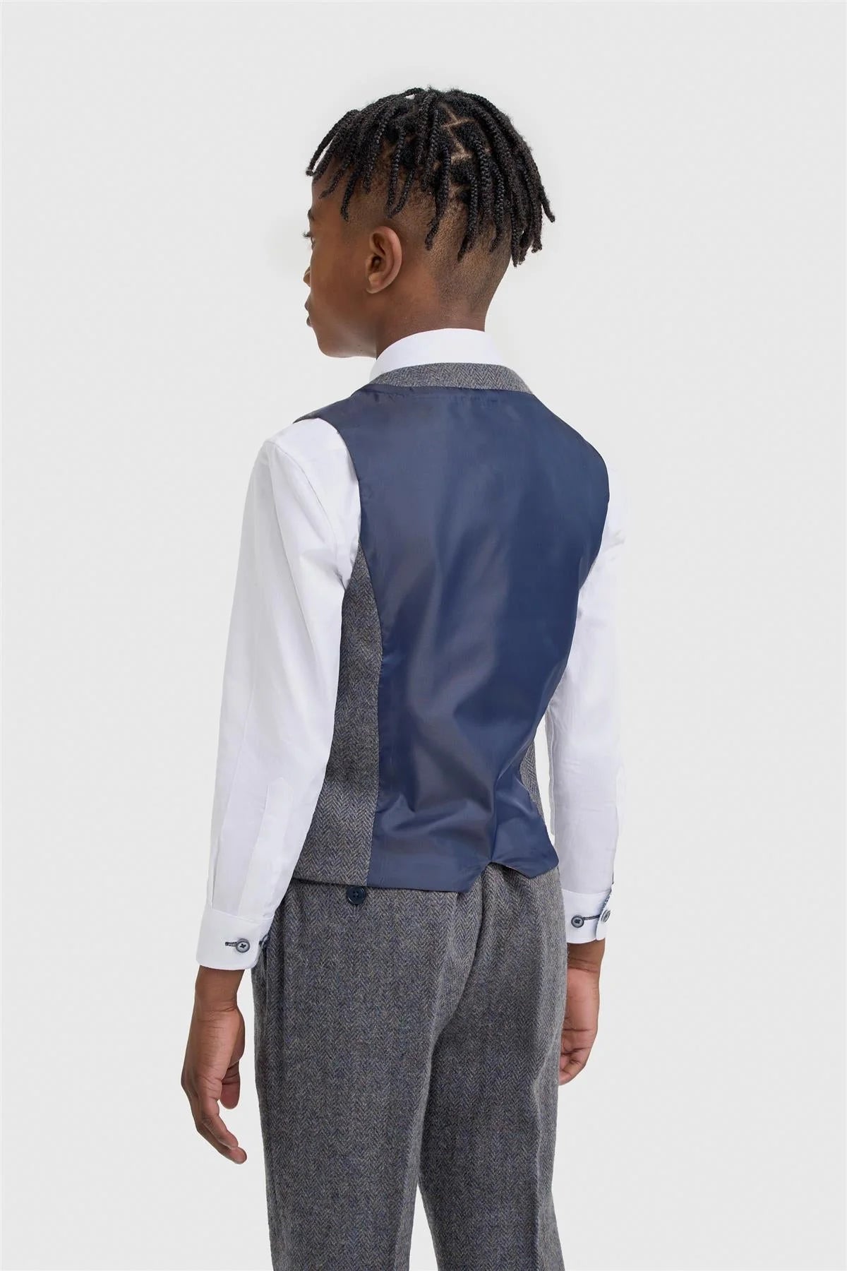 Boys 3-Piece Wool Herringbone Tweed Suit - Thomas - Savoy Grey