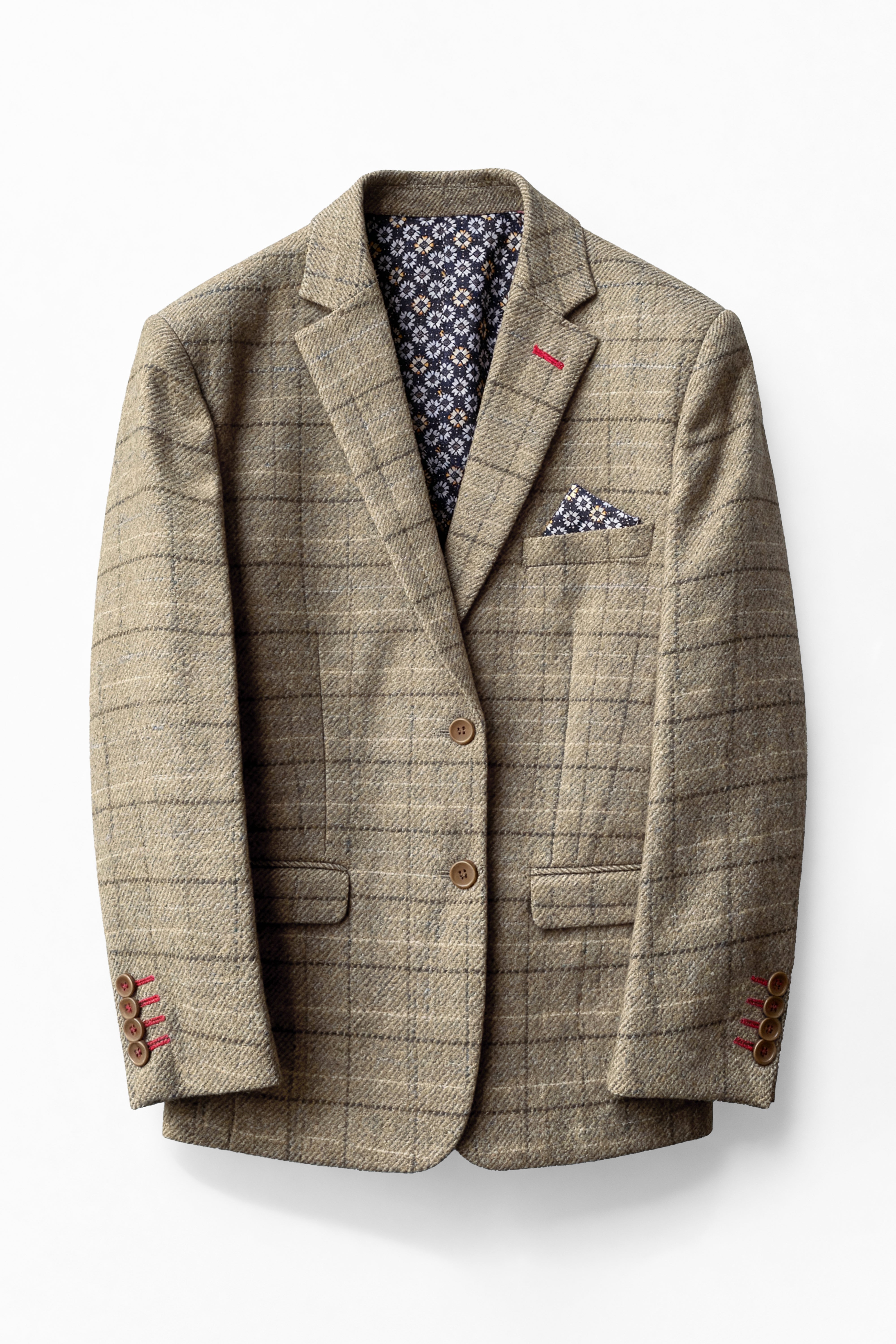 Boys 3-Piece Wool Tweed Windowpane Check Suit - Liam - Beige -  Blazer Picture