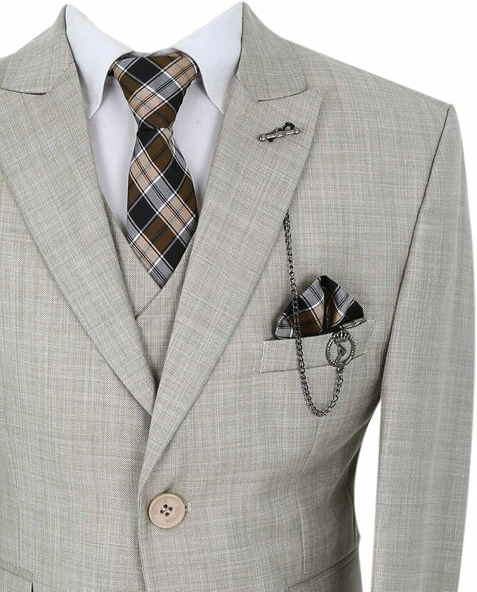 Boys  3 Piece Slim Fit Suit with Double Breasted Waistcoat - Alfred Beige