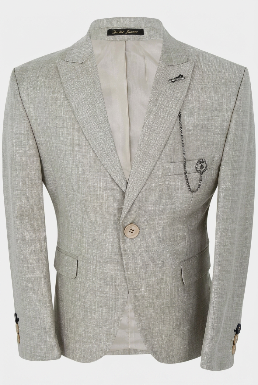 Boys  3 Piece Slim Fit Suit with Double Breasted Waistcoat - Alfred Beige