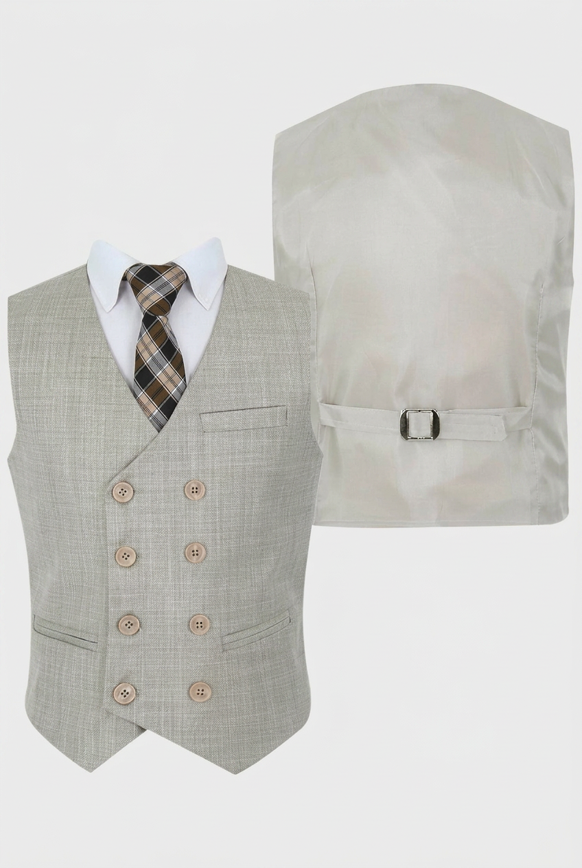 Boys  3 Piece Slim Fit Suit with Double Breasted Waistcoat - Alfred Beige
