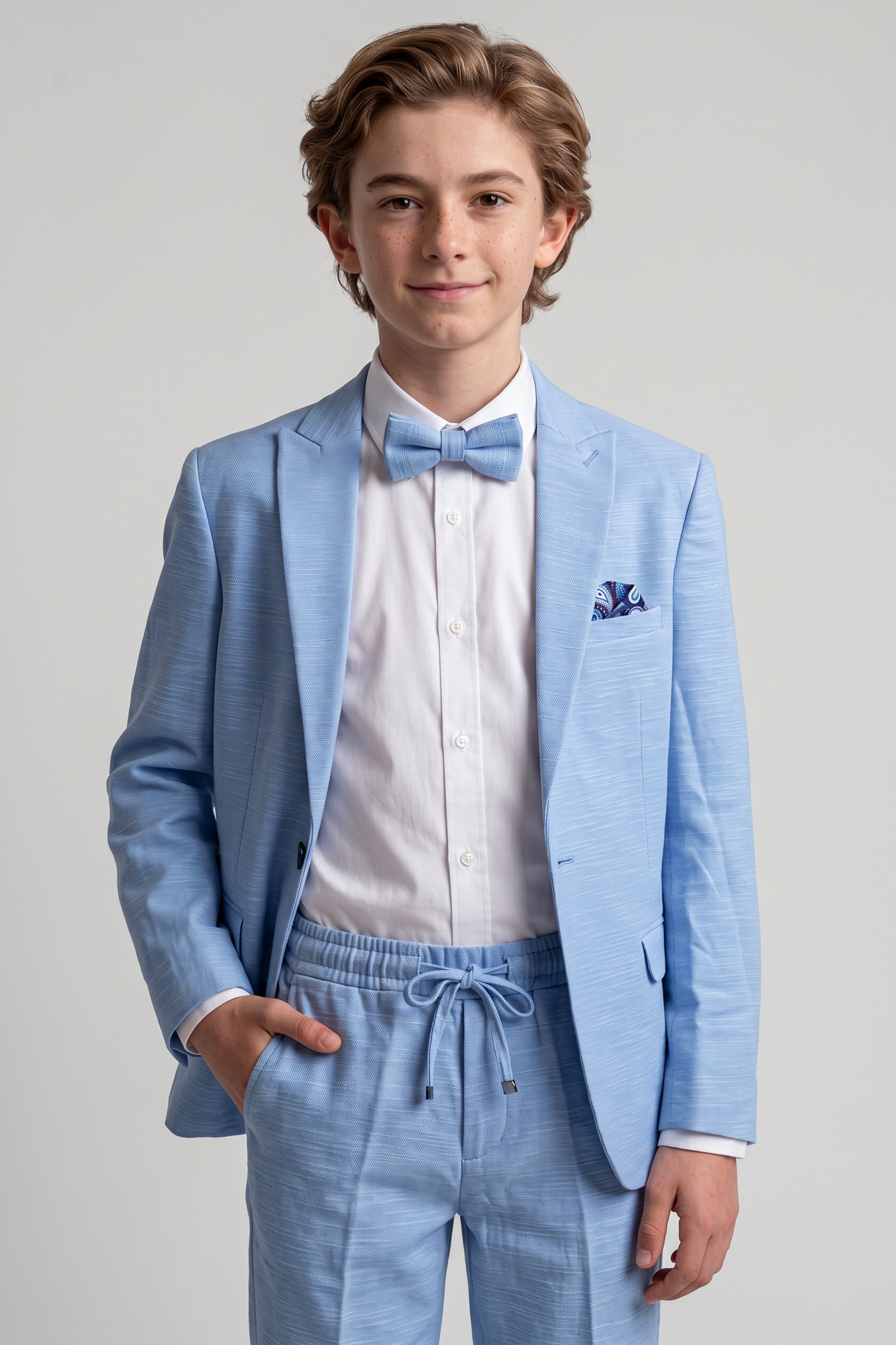 Boys 4-Piece Cotton Casual Suit - Sky Blue Model Picture