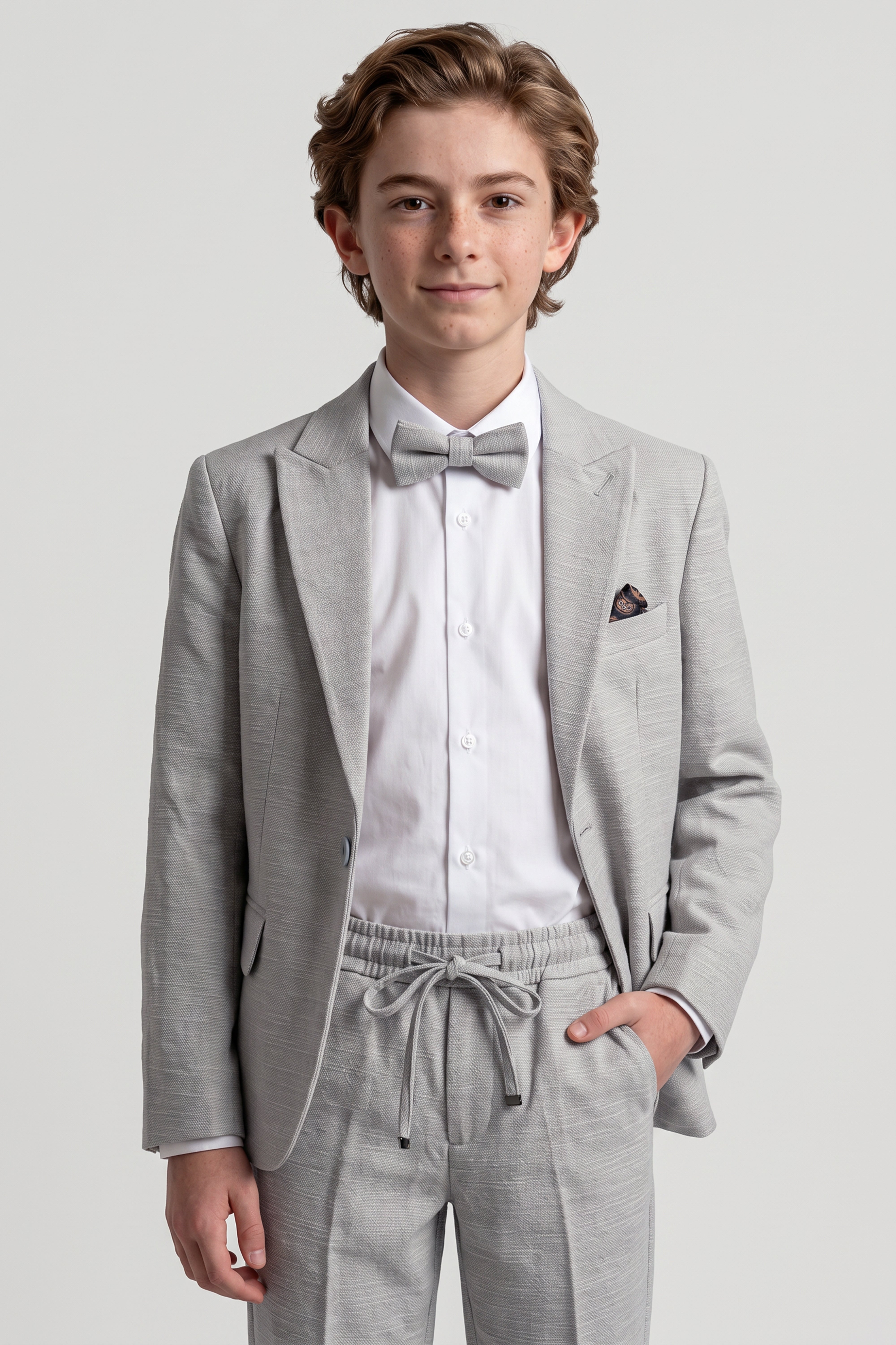 Boys 4-Piece Cotton Casual Suit - Stone model picture