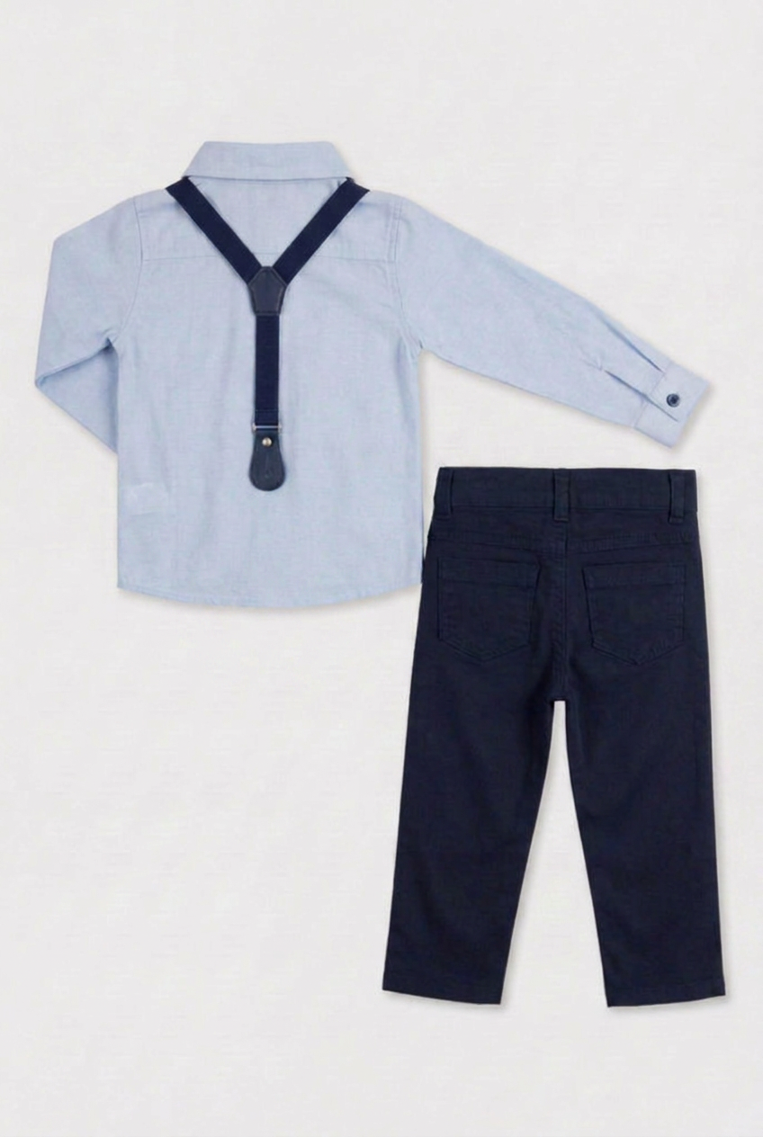 Boys 4-Piece Cotton Gentleman Outfit Set - Light Blue & Navy Blue