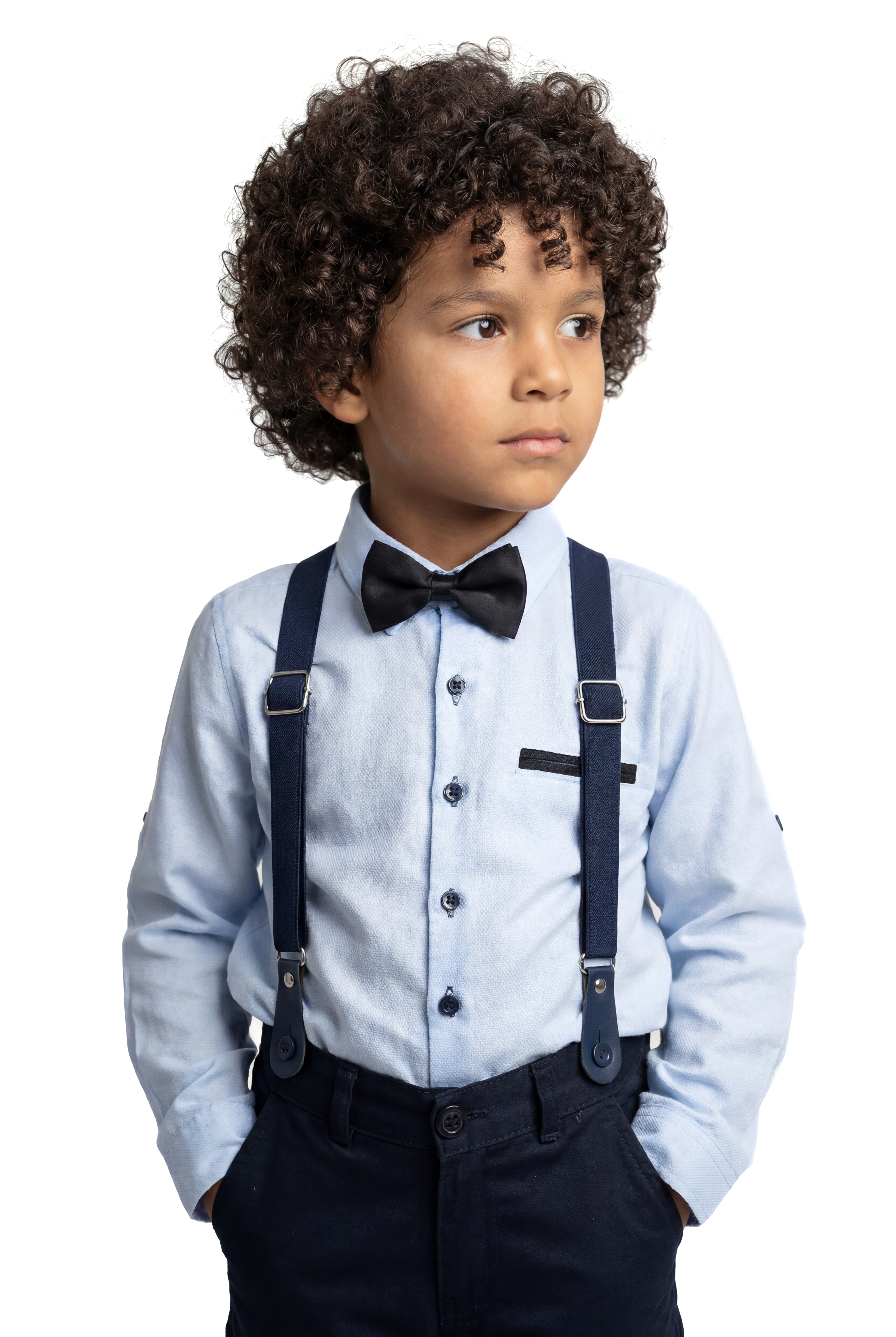Boys 4-Piece Cotton Gentleman Outfit Set - Light Blue & Navy Blue