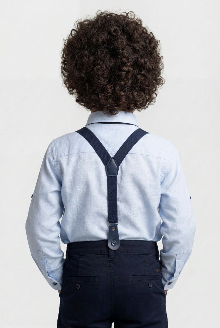 Boys 4-Piece Cotton Gentleman Outfit Set - Light Blue & Navy Blue