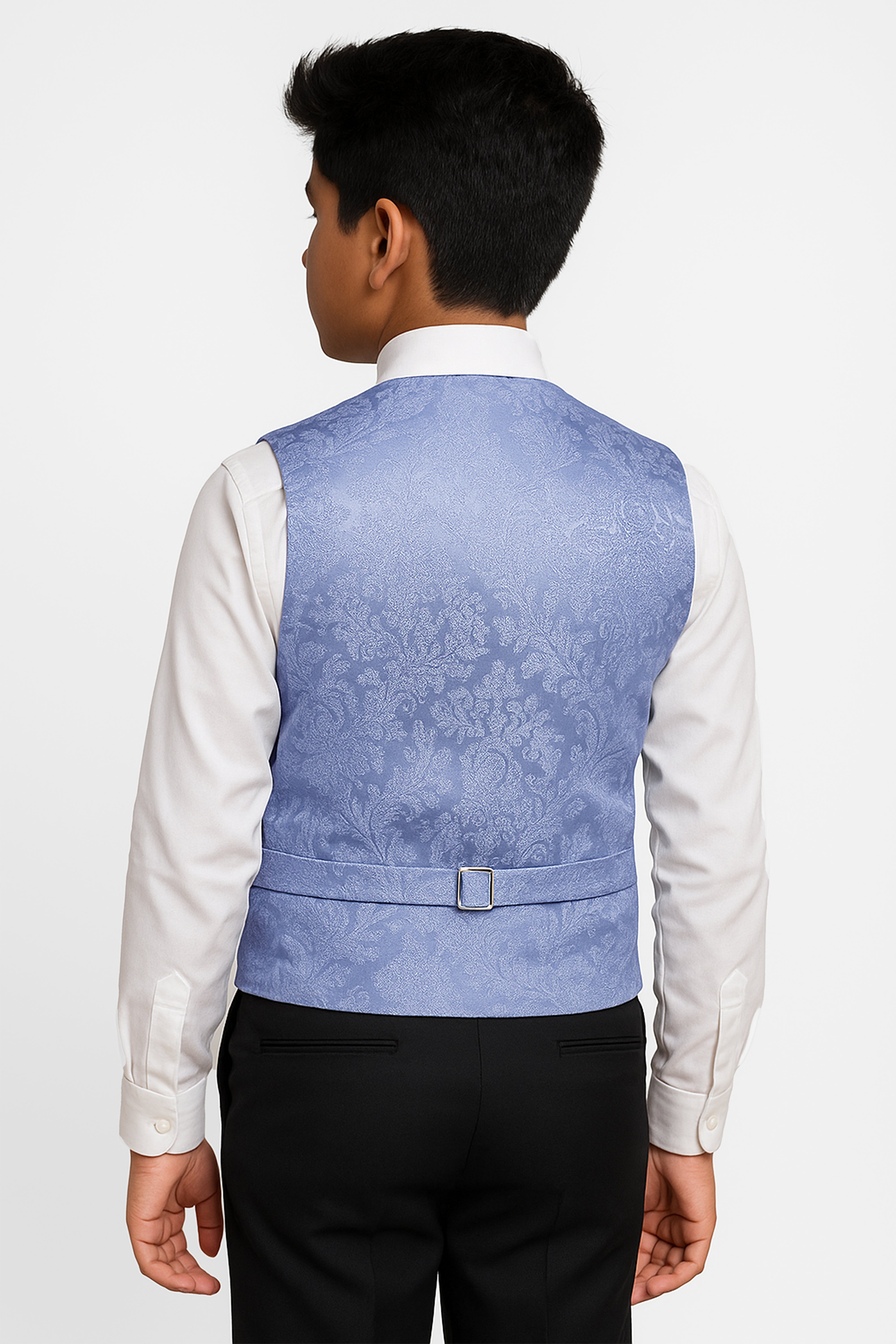 Boys 4-Piece Paisley Jacquard Waistcoat Cravat Set - Blue Back Picture
