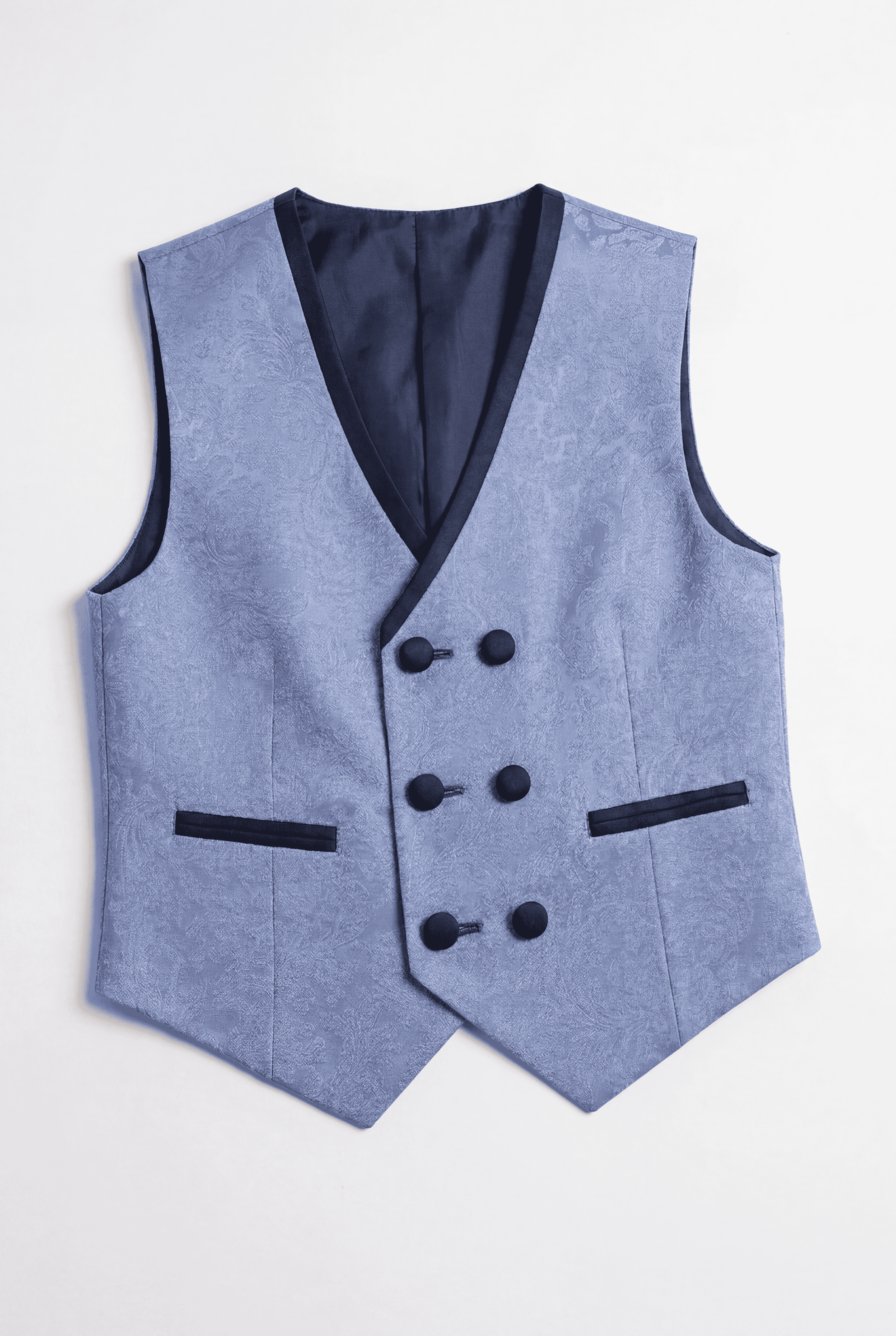 Boys 4-Piece Paisley Jacquard Waistcoat Cravat Set - Blue