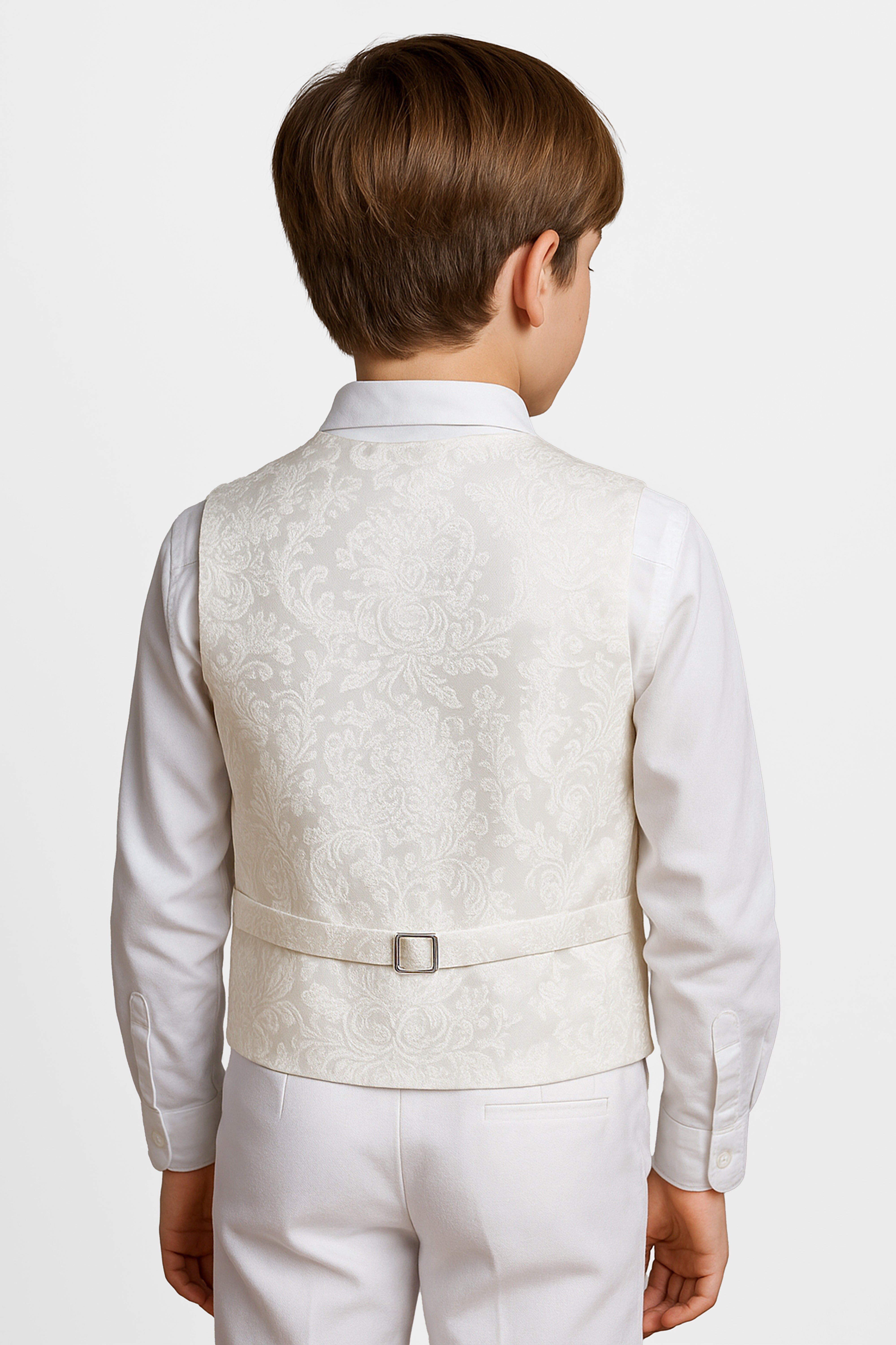 Boys 4-Piece Paisley Jacquard Waistcoat Cravat Set - Ivory Back Picture