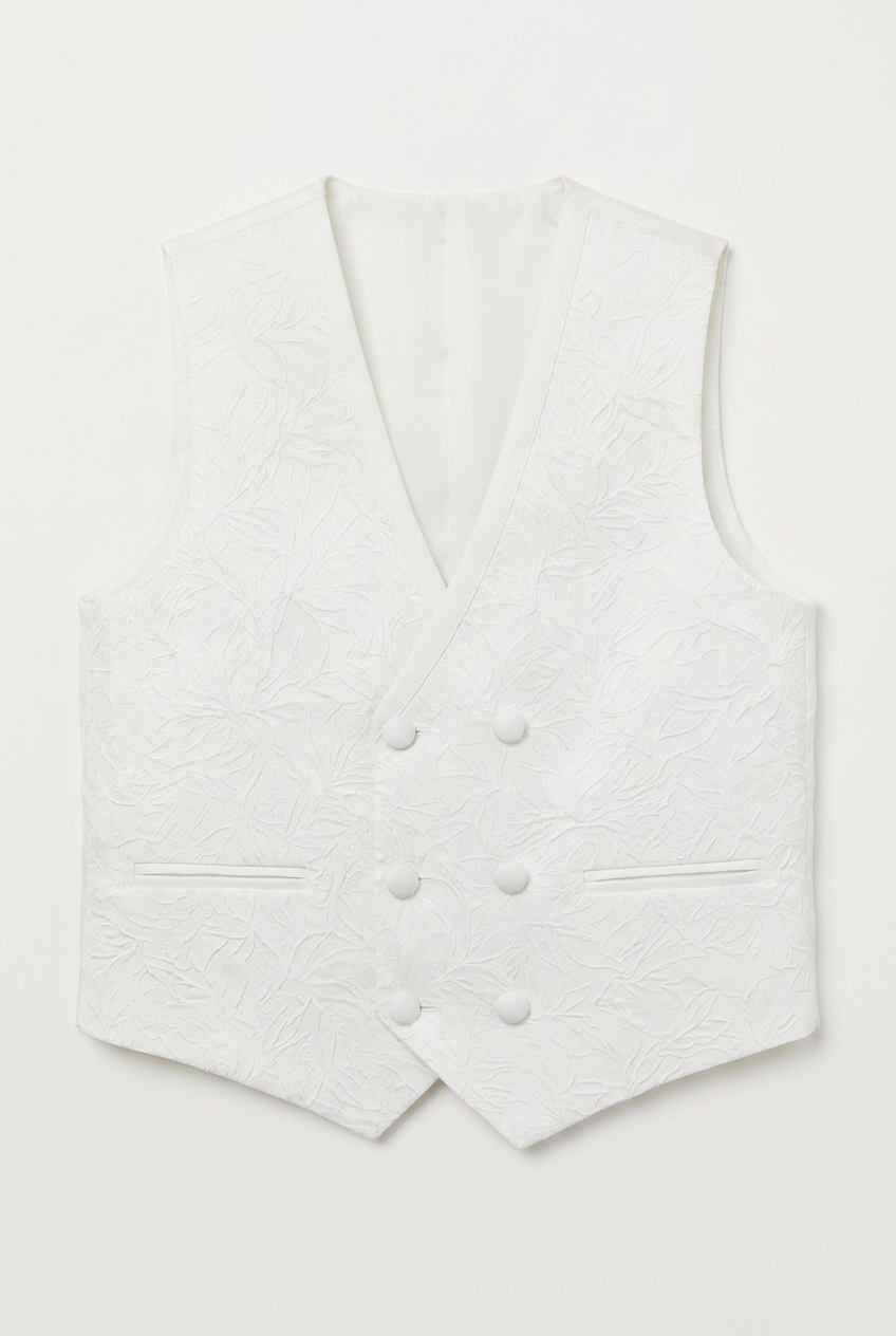 Boys 4-Piece Paisley Jacquard Waistcoat Cravat Set - White