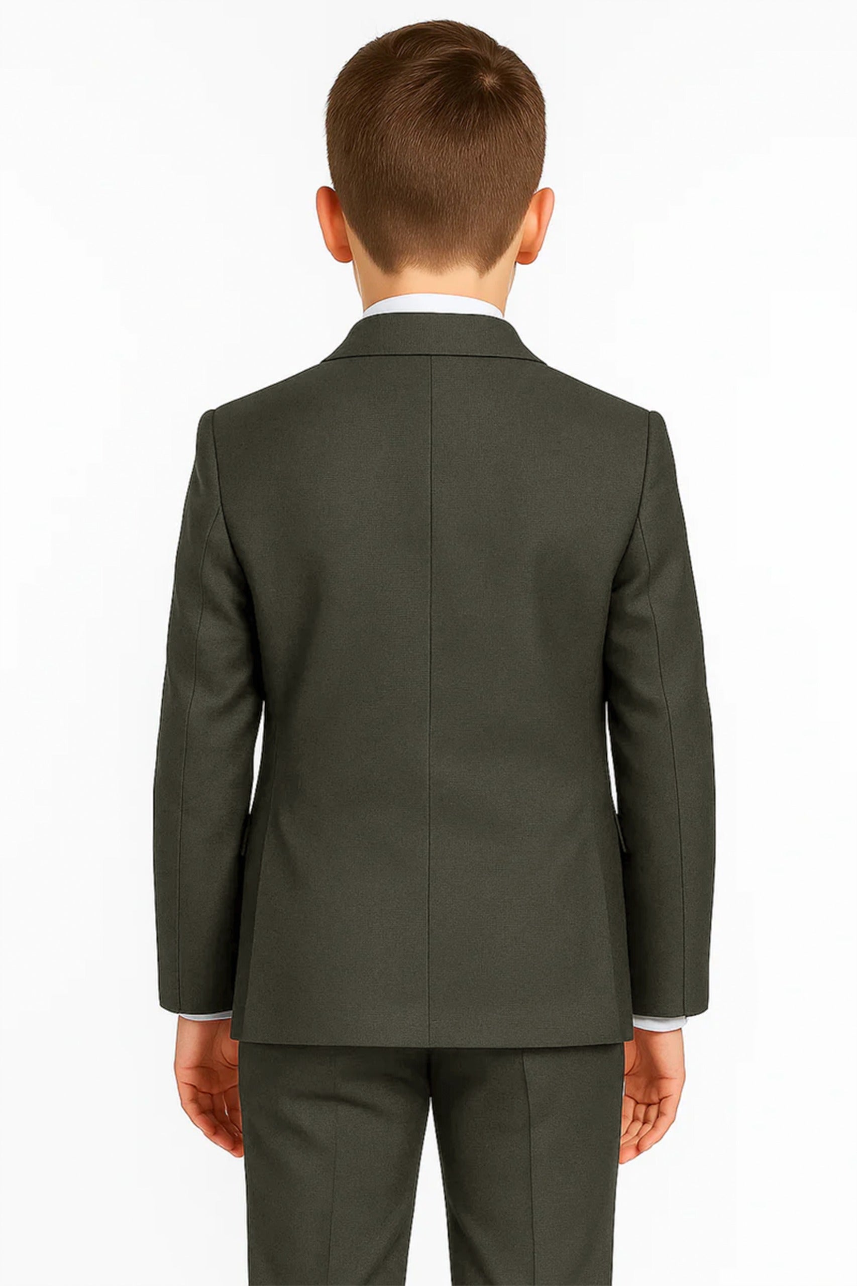 Boys 4-Piece Slim Fit Double Breasted Suit Set - Dark Green Back Picture