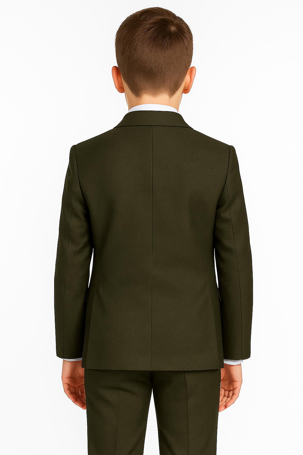 Boys 4-Piece Slim Fit Double Breasted Suit Set - Dark Green Back Picture