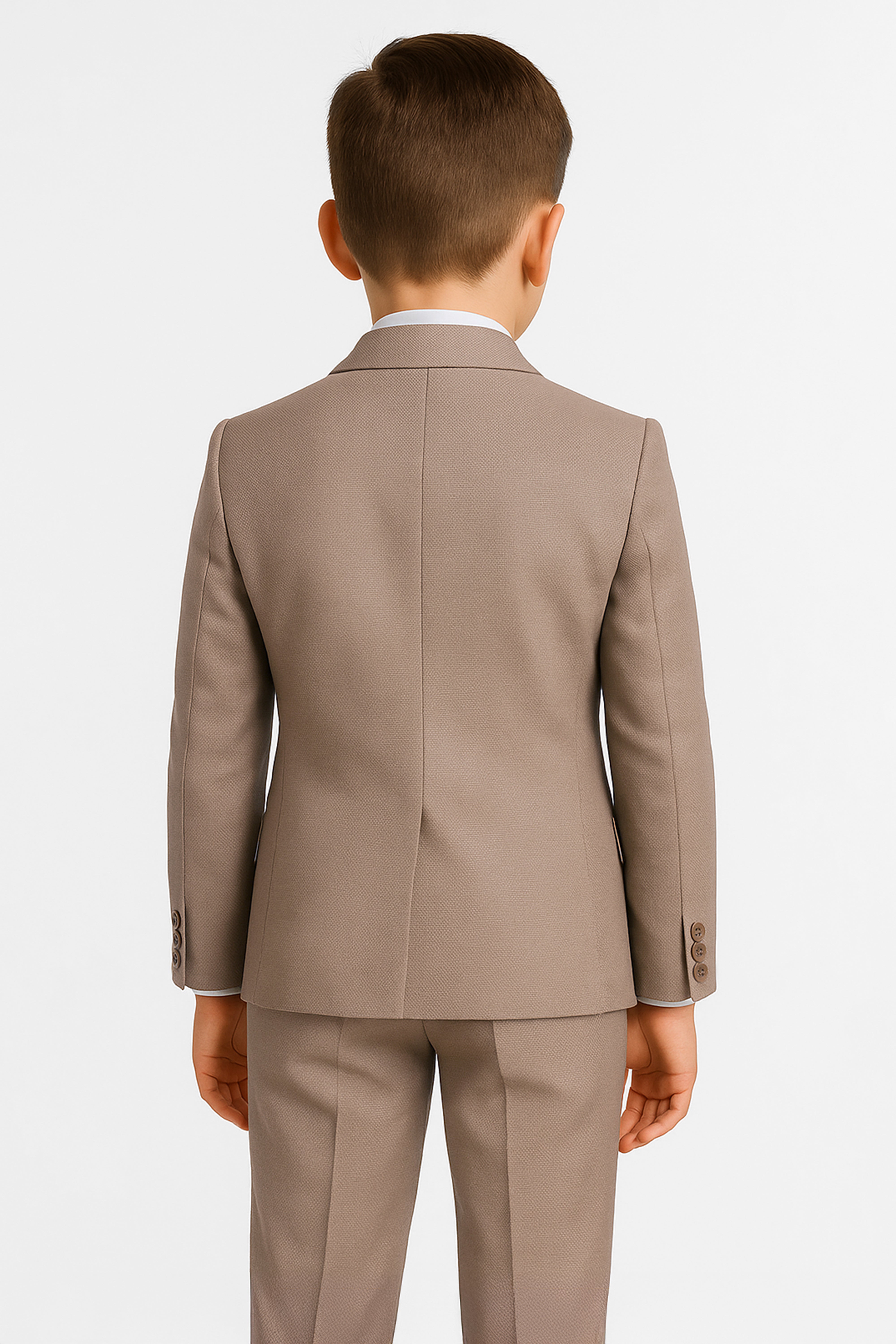 Boys 4-Piece Slim Fit Double Breasted Suit Set - Light Brown Back Picture