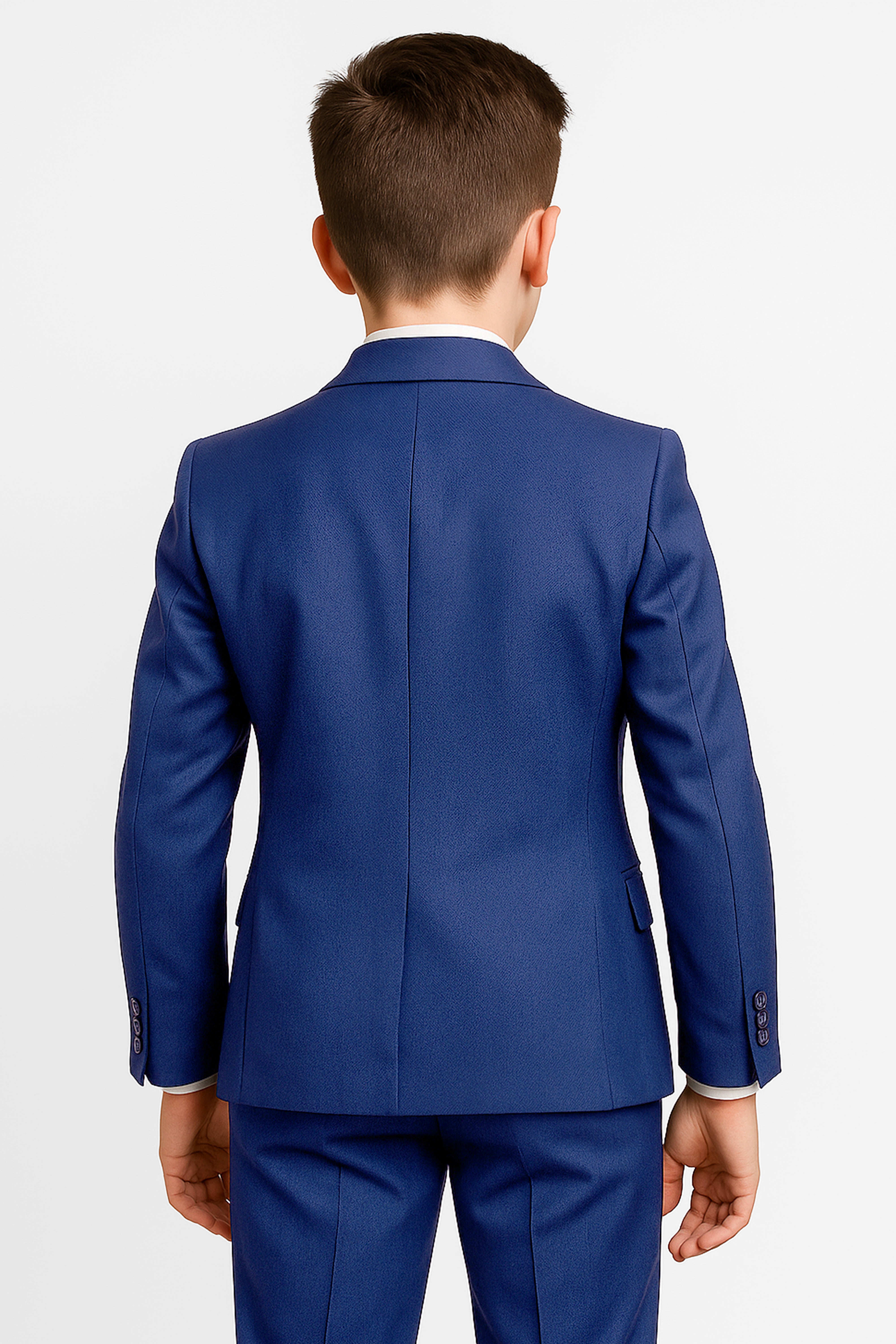 Boys 4-Piece Slim Fit Twill Suit - Midnight Blue Model Back Picture