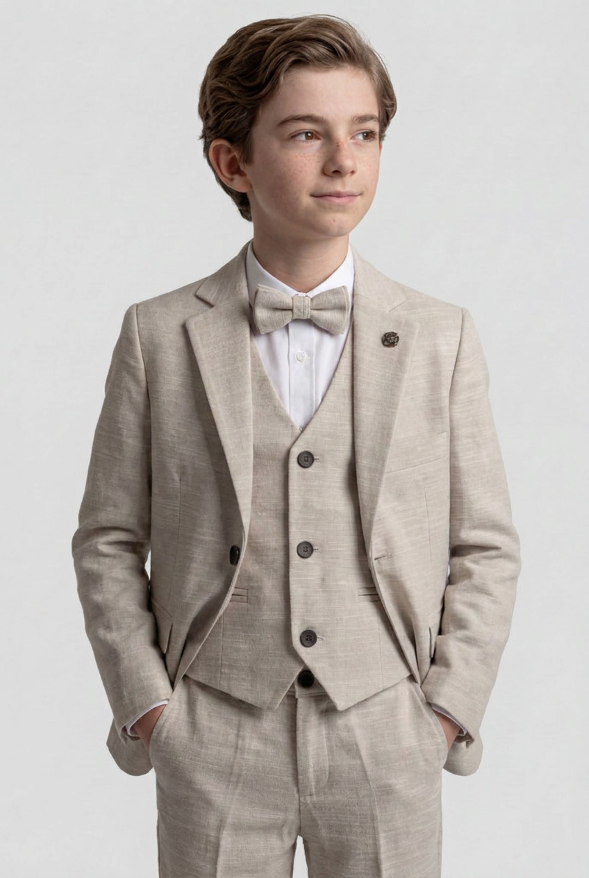 Boys 5-Piece Cotton Smart Casual Suit - Beige