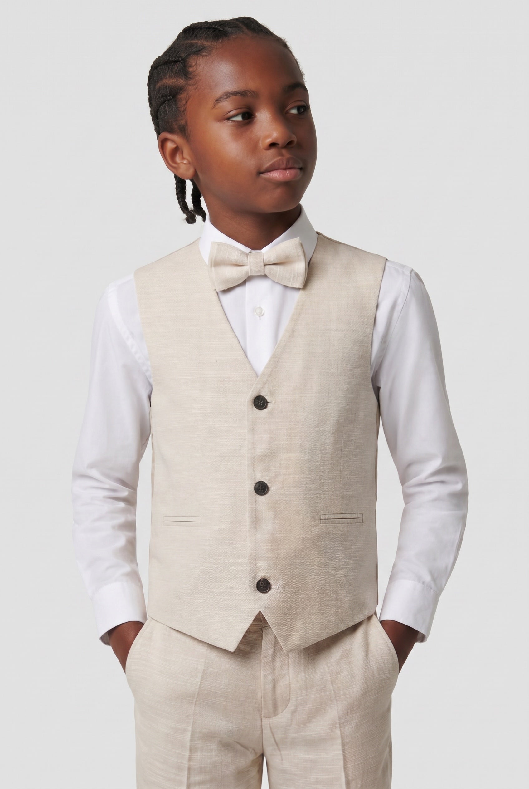 Boys 5-Piece Cotton Smart Casual Suit - Cream