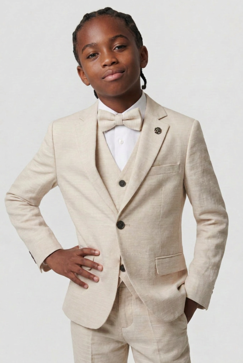 Boys 5-Piece Cotton Smart Casual Suit - Cream