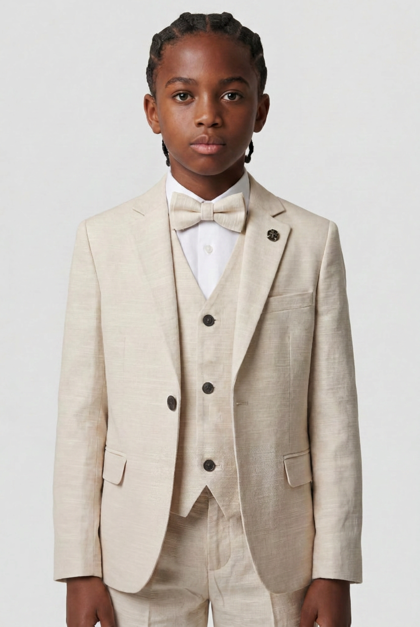 Boys 5-Piece Cotton Smart Casual Suit - Cream