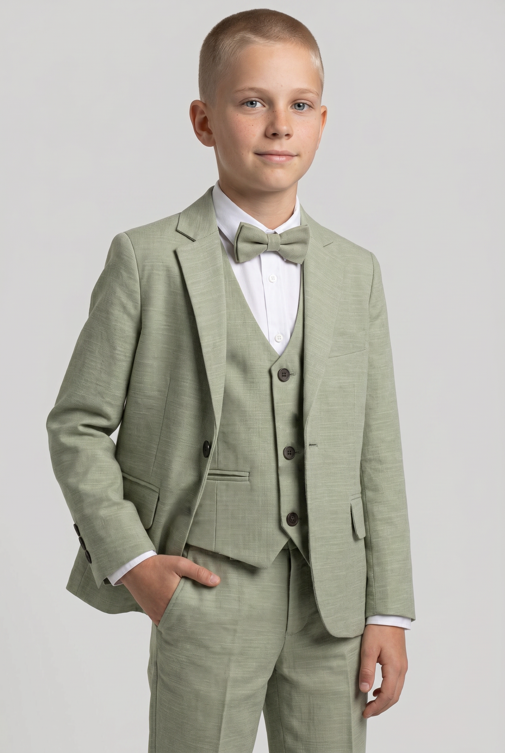Boys 5-Piece Cotton Smart Casual Suit - Sage Green