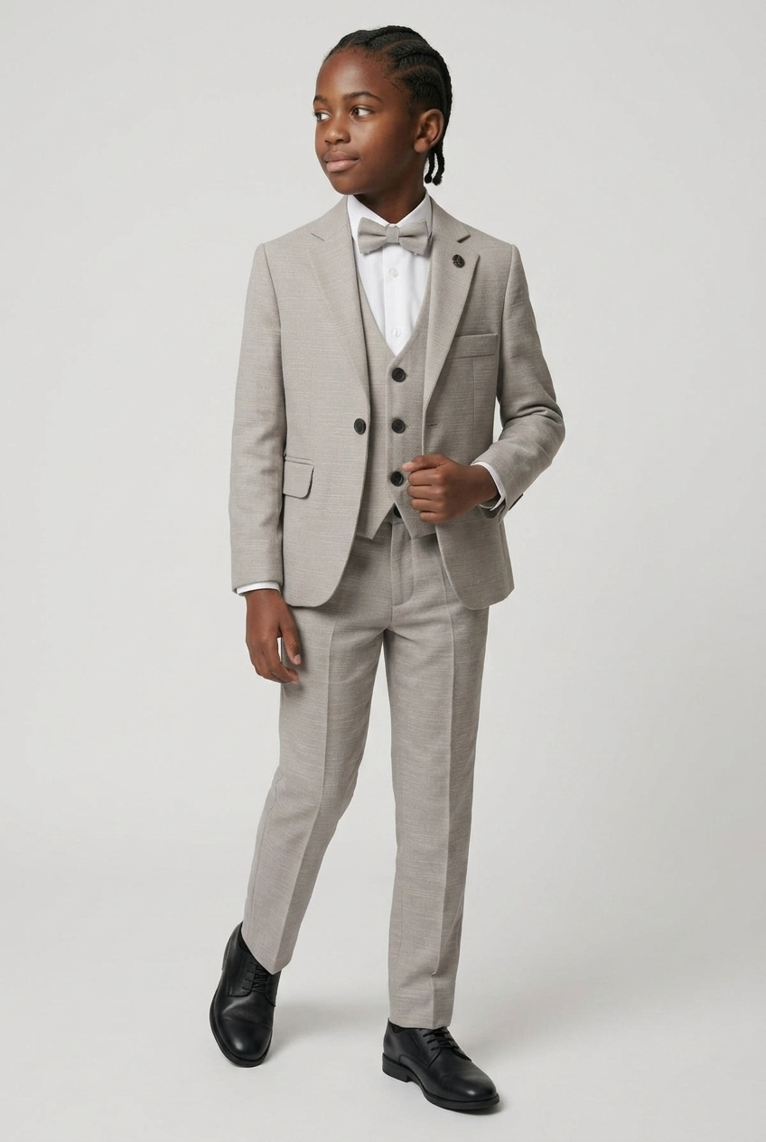 Boys 5-Piece Cotton Smart Casual Suit - Stone Grey