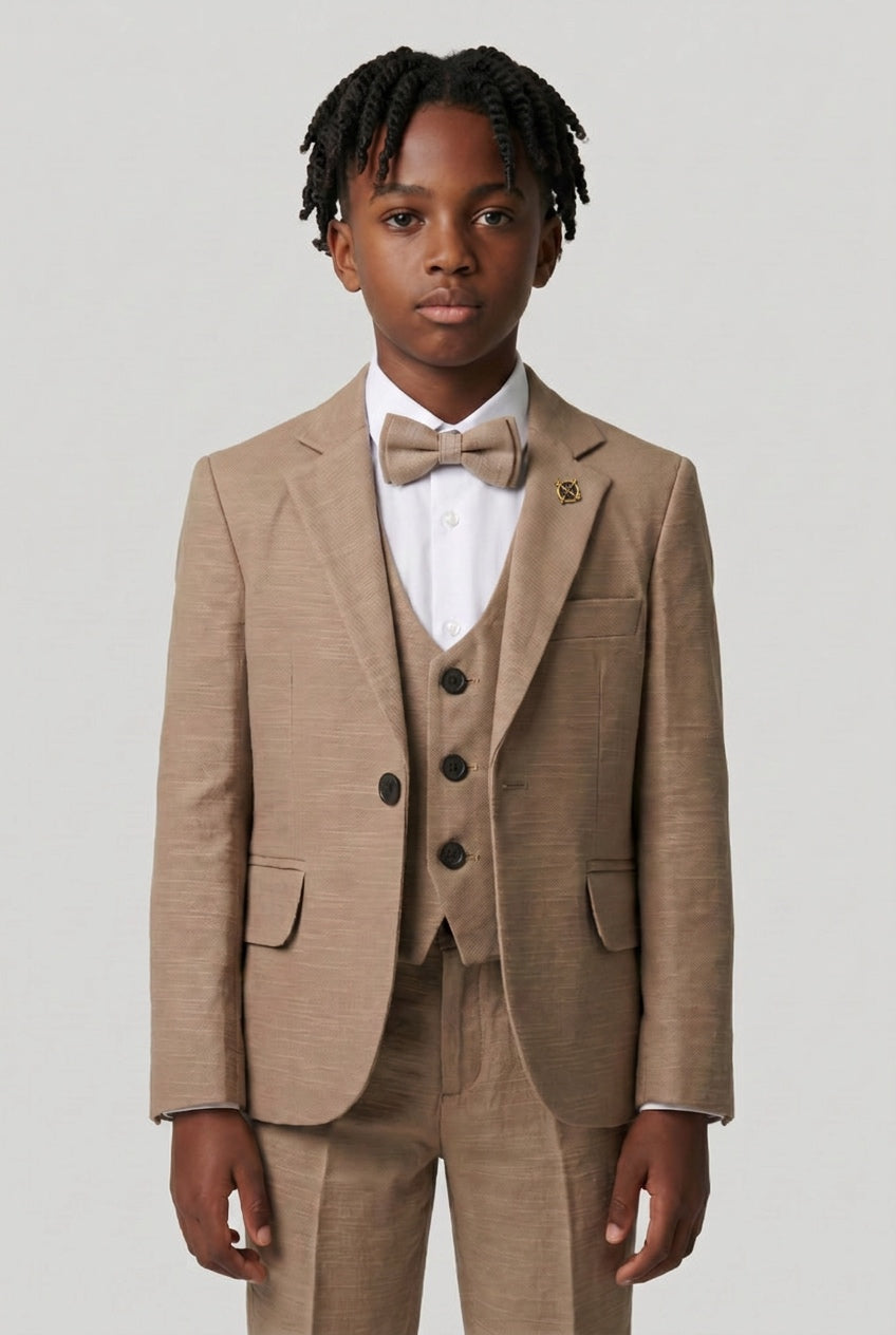 Boys 5-Piece Cotton Smart Casual Suit - Tan Brown