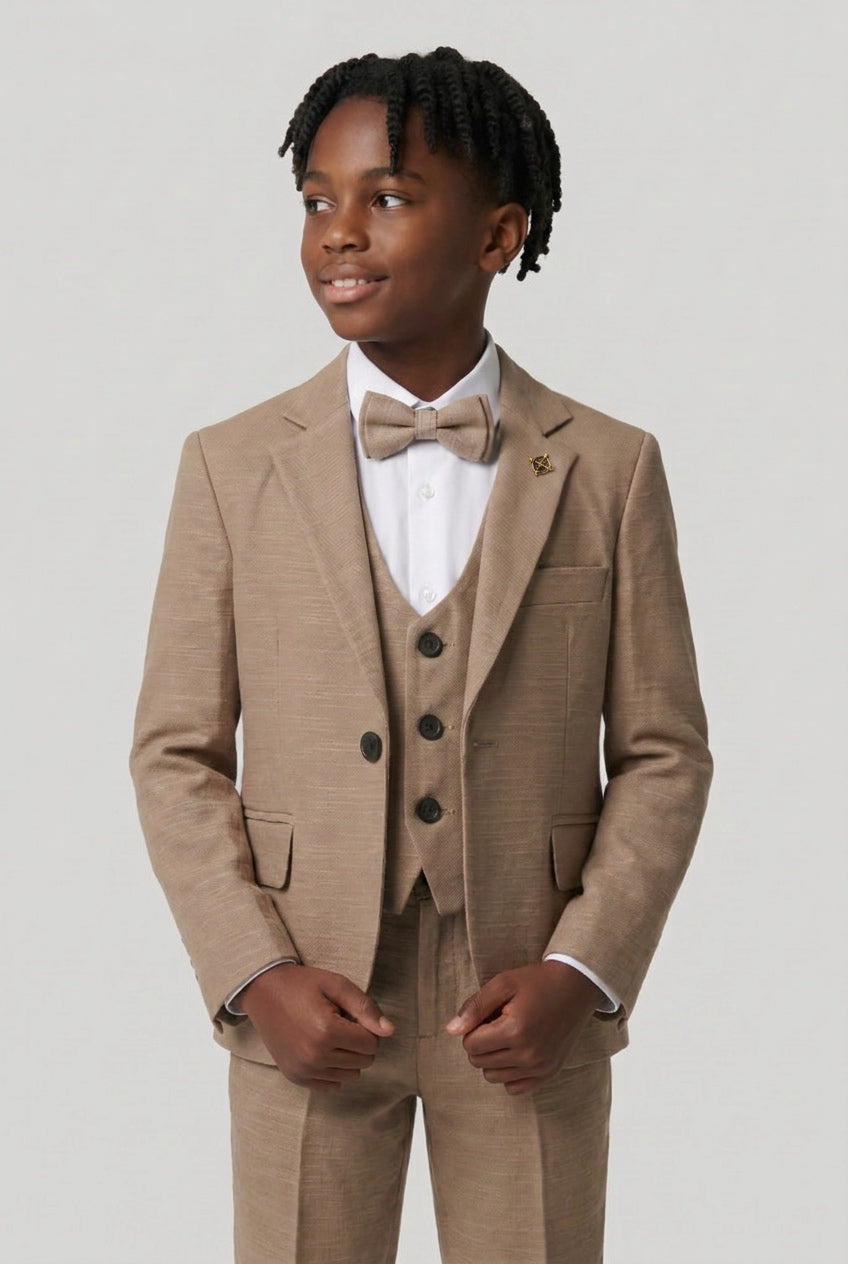 Boys 5-Piece Cotton Smart Casual Suit - Tan Brown