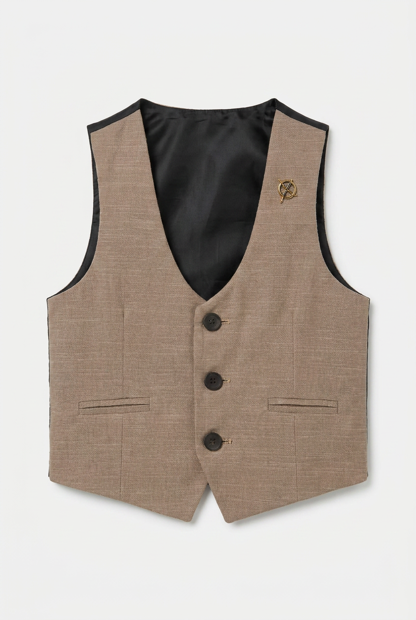 Boys 5-Piece Cotton Smart Casual Suit - Tan Brown