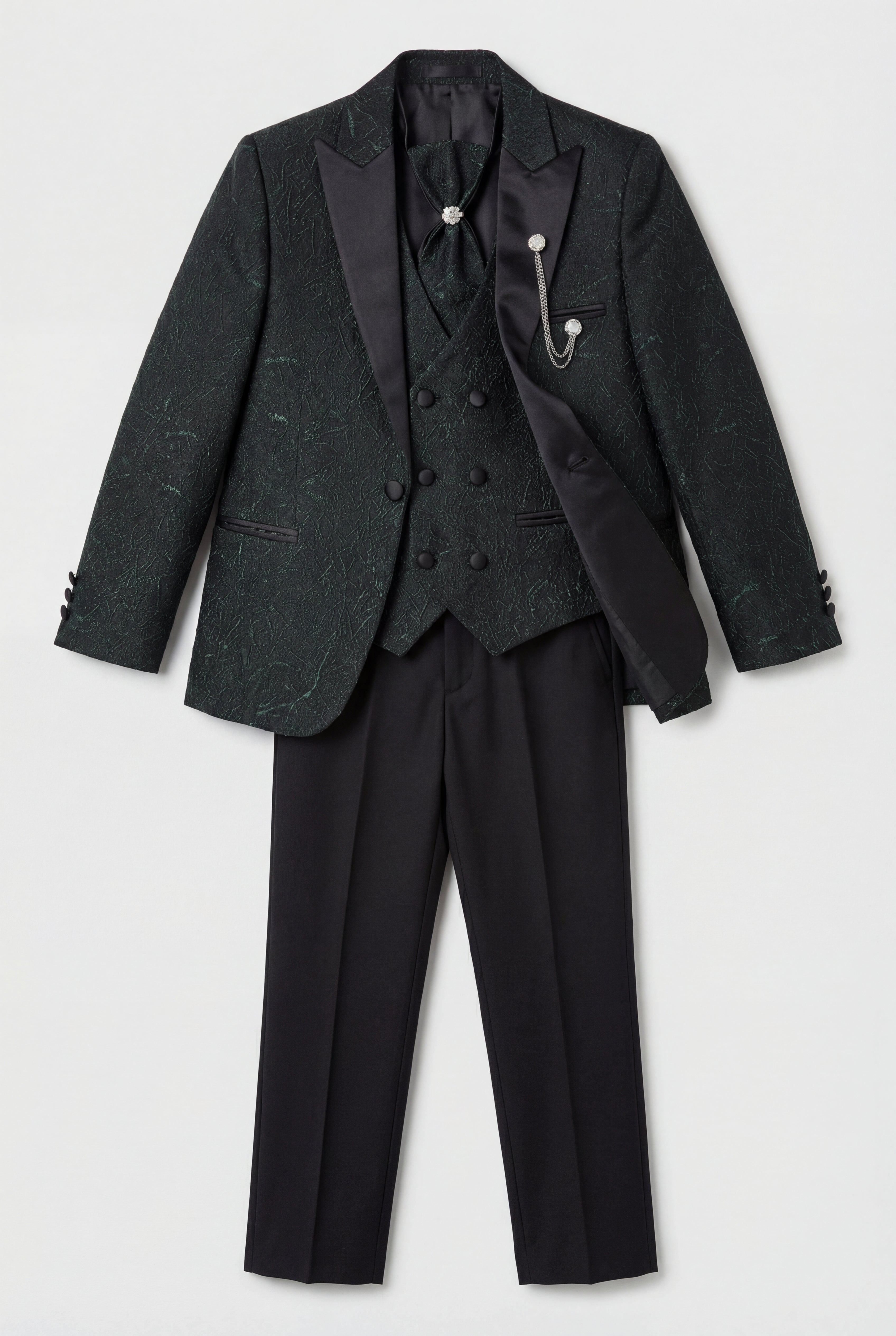 Boys 5-Piece Green Jacquard Tuxedo Suit 