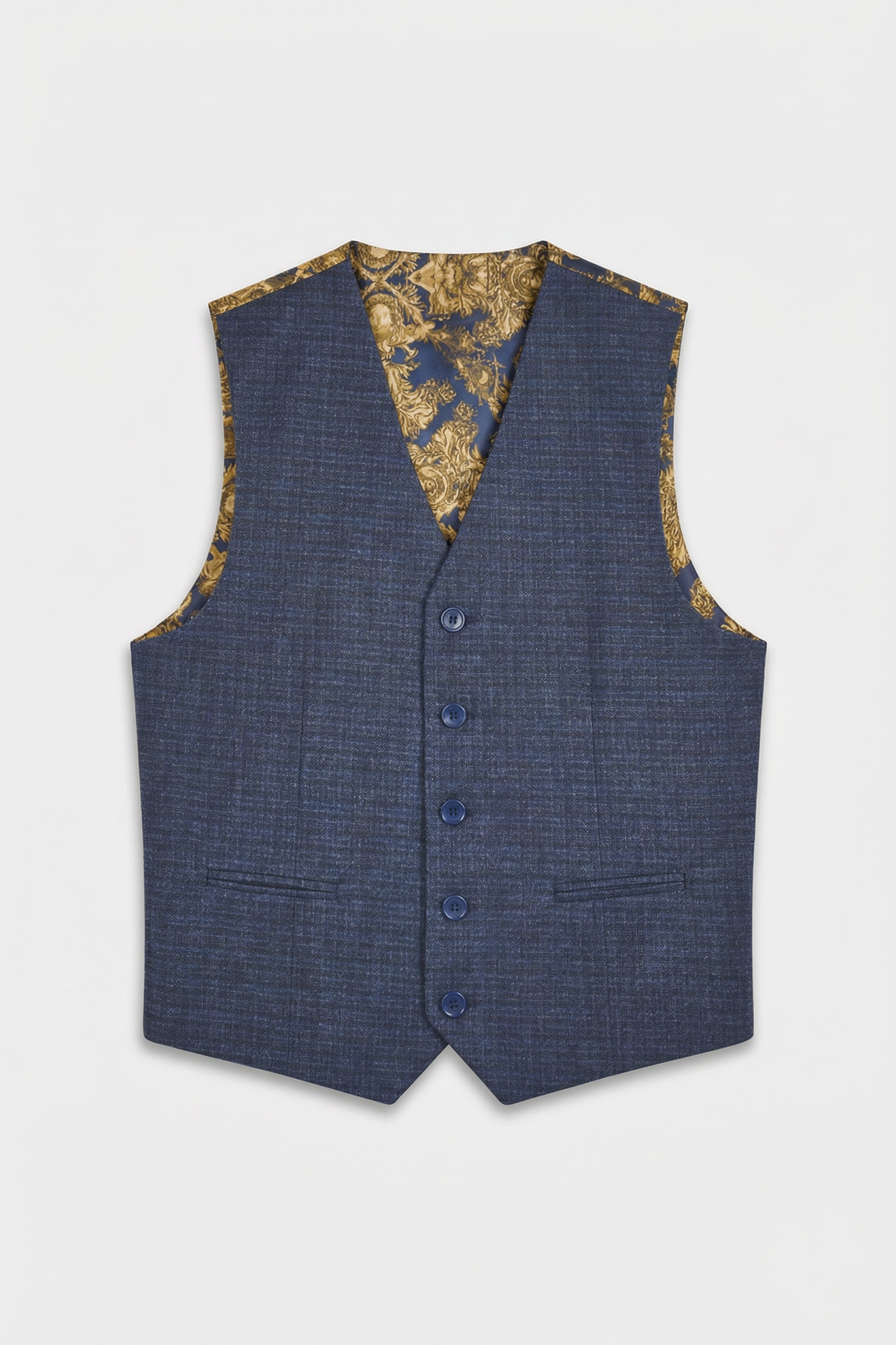 Boys 5-Piece Micro Check Twill Suit - Marcus - Grey Wasitcoat Front Picture