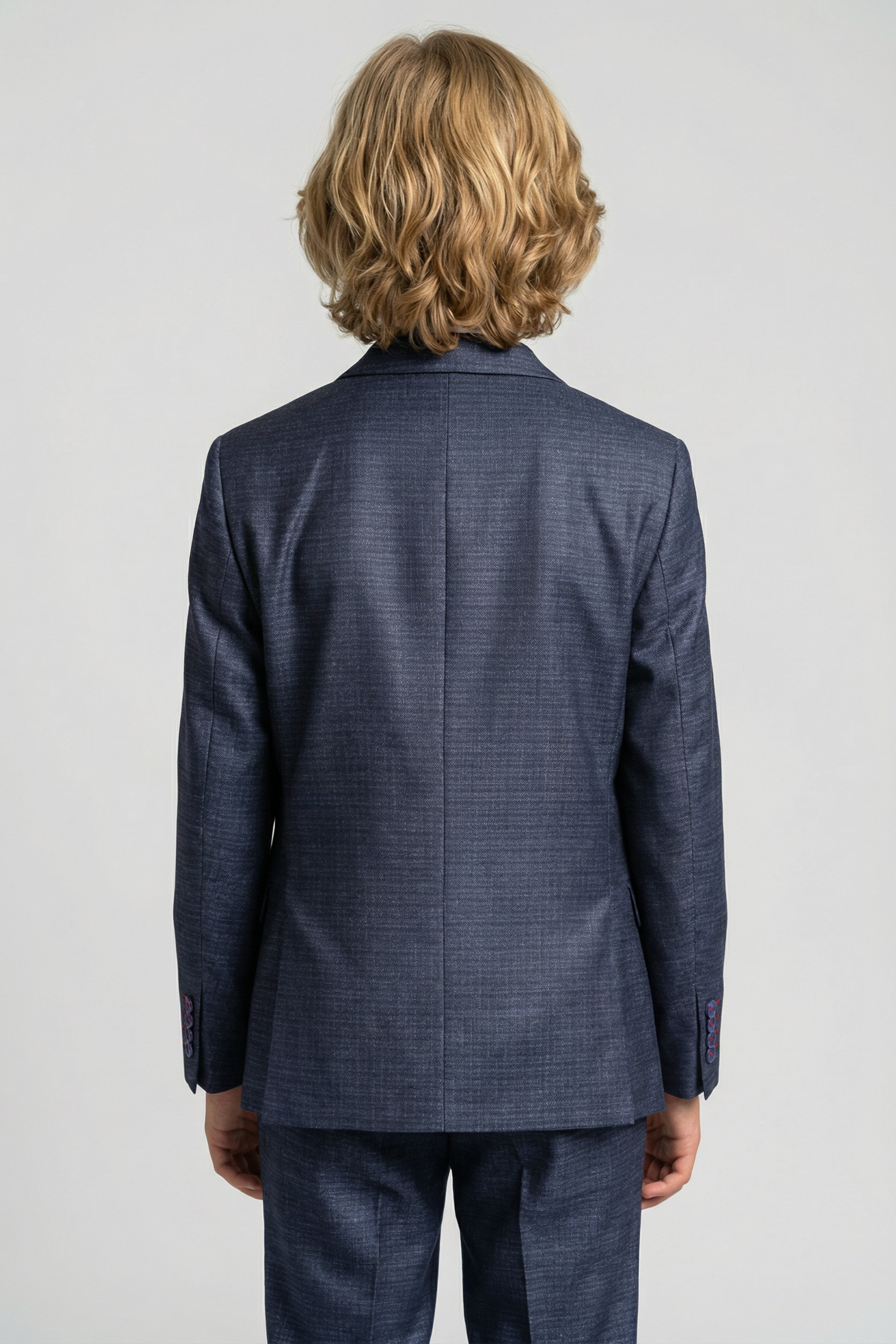 Boys 5-Piece Micro Check Twill Suit - Marcus - Grey Back Picture