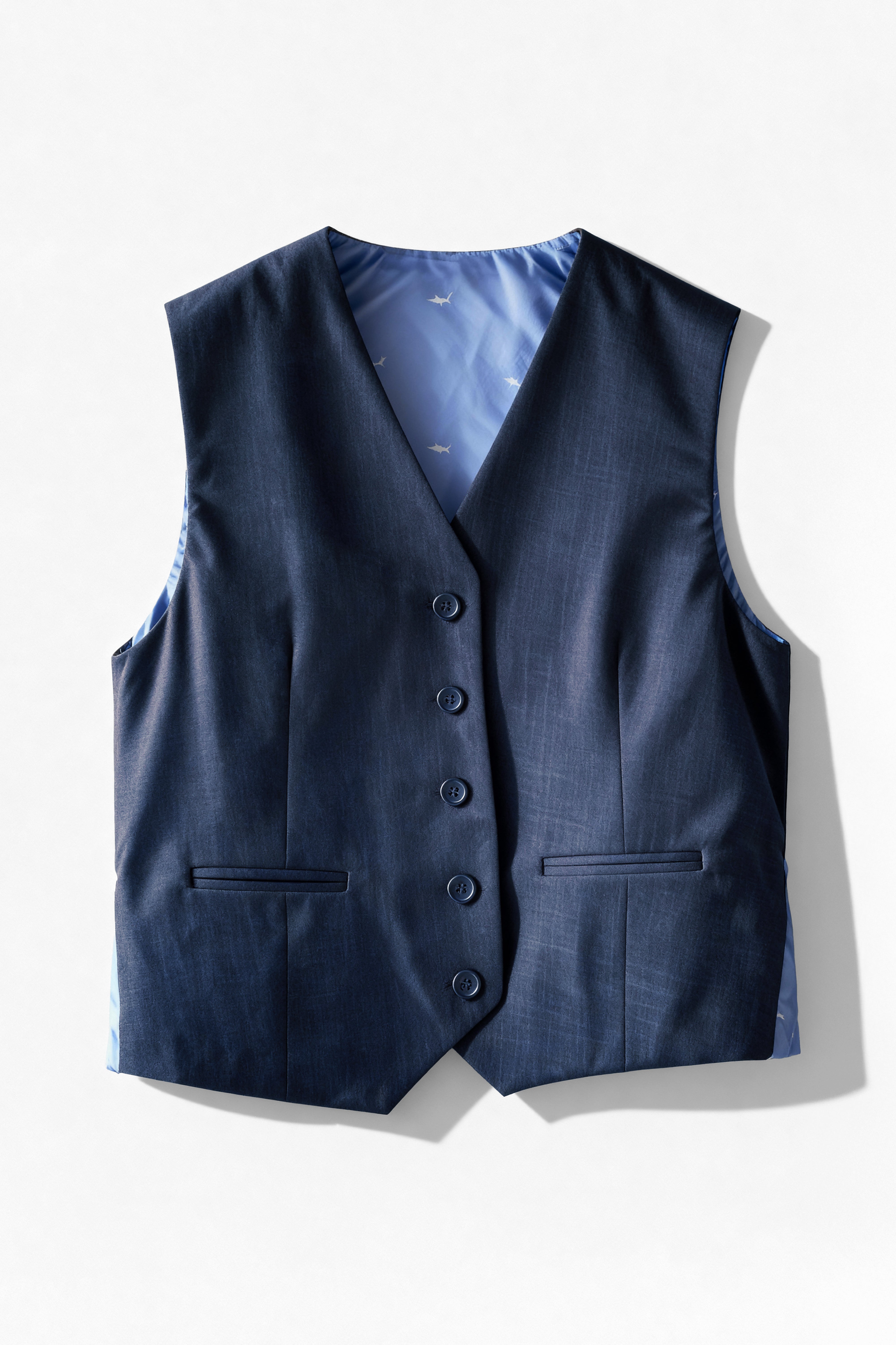 Boys 5-Piece Microcheck Formal Suit - Alejandro - Navy Blue Waistcoat Front Picture 
