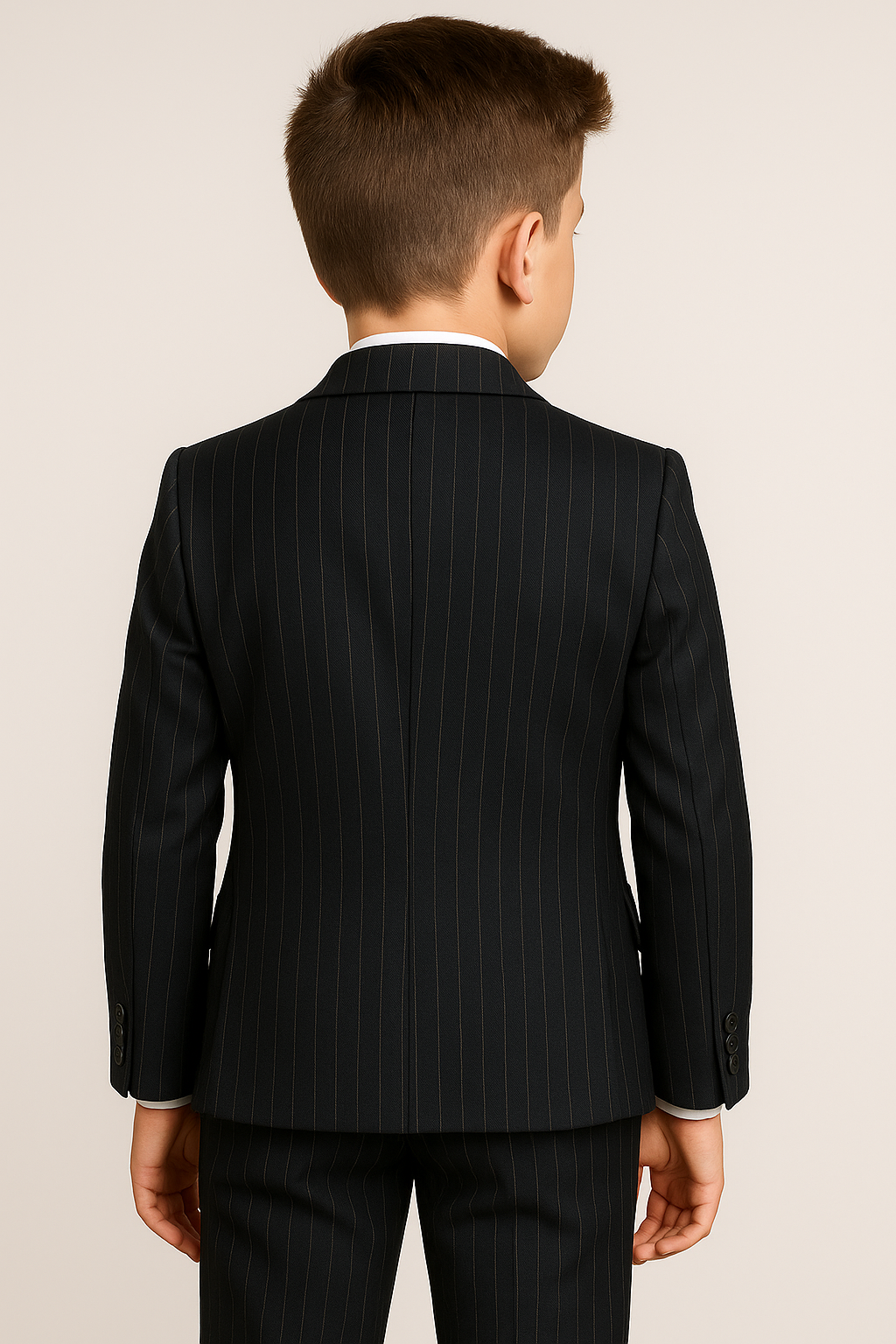 Boys 5-Piece Pinstripe Suit with Double-Breasted Waistcoat - Verona  - Black Back Picture