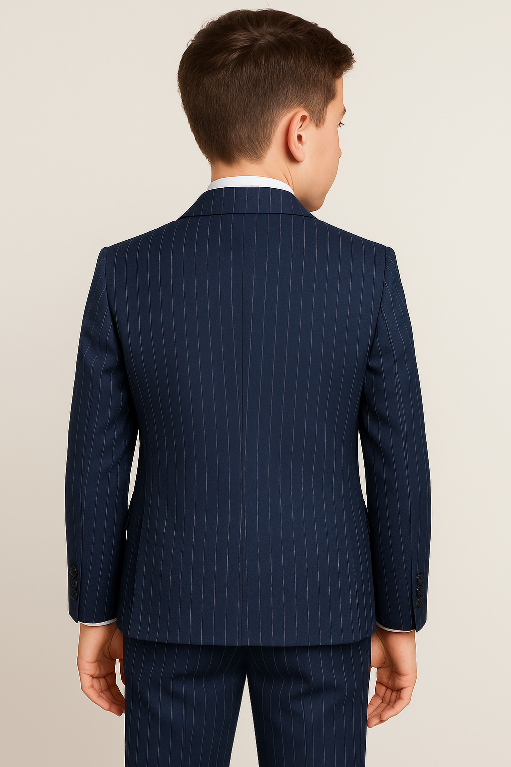 Boys 5-Piece Pinstripe Suit with Double-Breasted Waistcoat - Verona  - Navy Bue Back Picture
