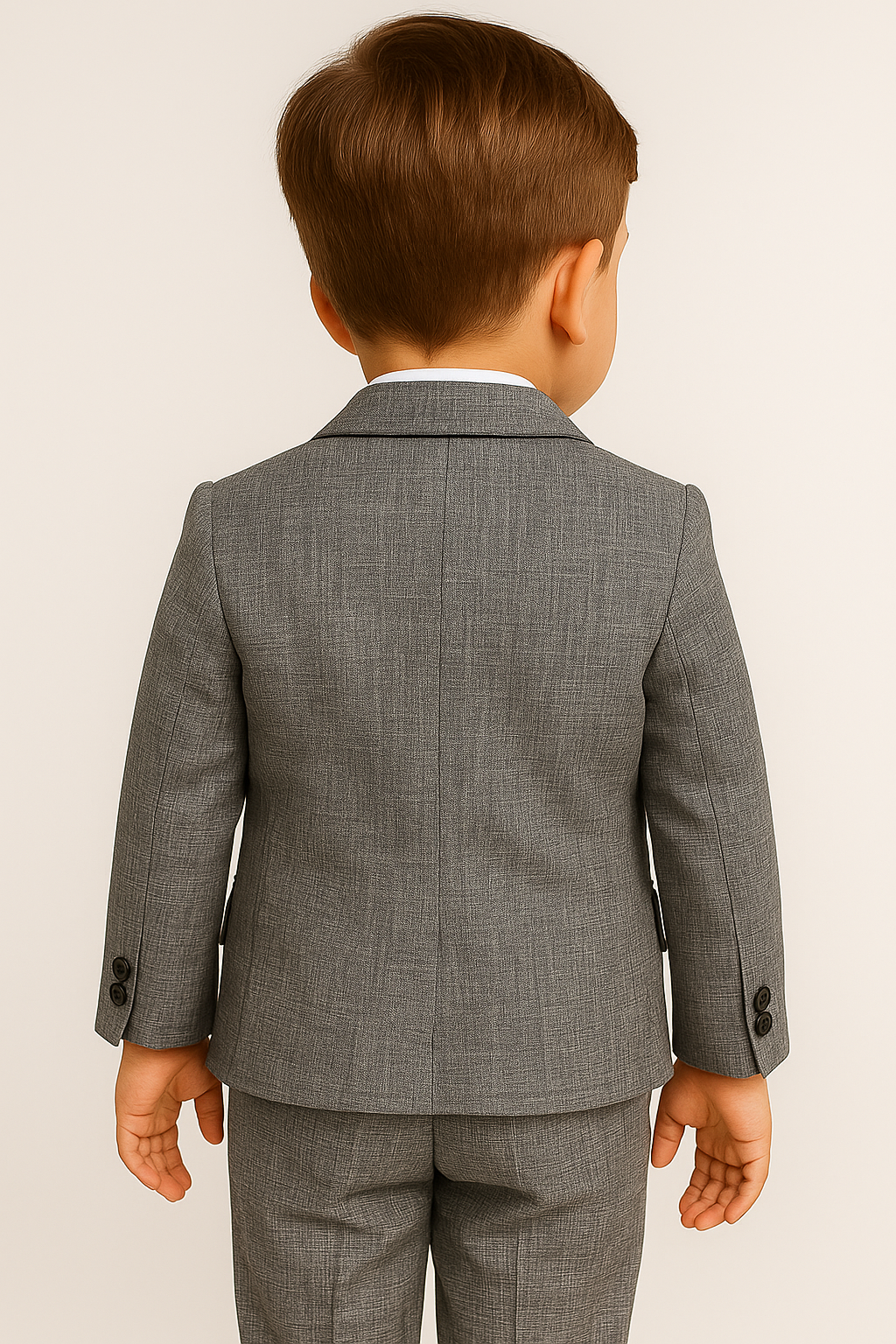Boys 5-Piece Slim Fit Textured Melange Suit - CATIONIC - Charcoal Grey Back Picture