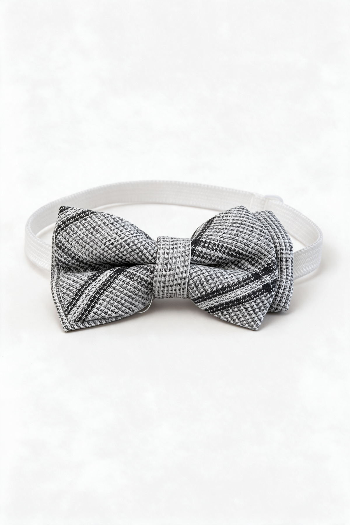 Boys 5-Piece Slim Fit Windowpane Check Suit - Ekose - ASH GREY & BLACK Bowtie image