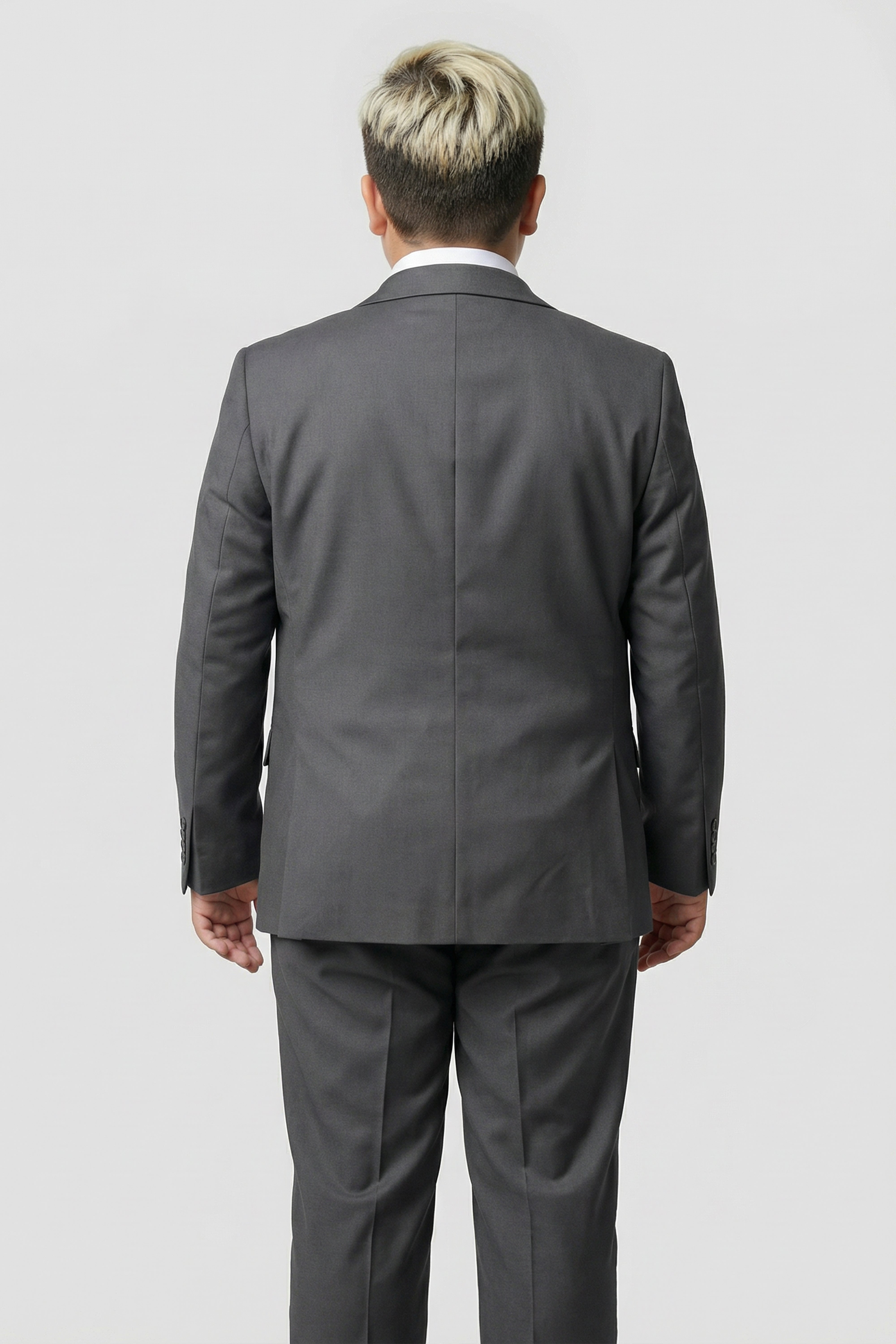 Boys 5-Piece Tailored Fit Formal Suit - Grant - Charcoal Grey Husky Size Model Back Picture