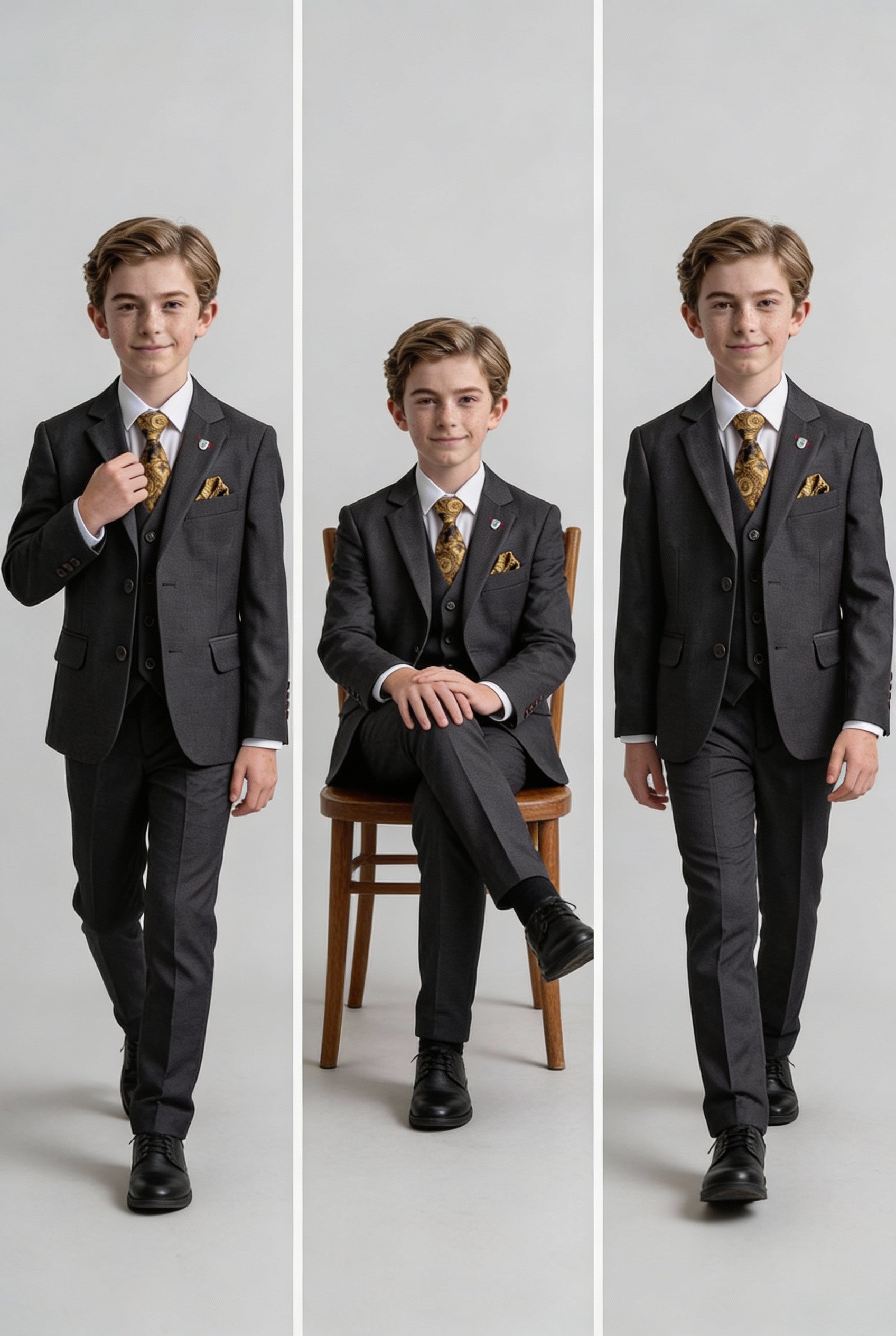 Boys 5-Piece Tailored Fit Twill Suit - Jeremy - Black