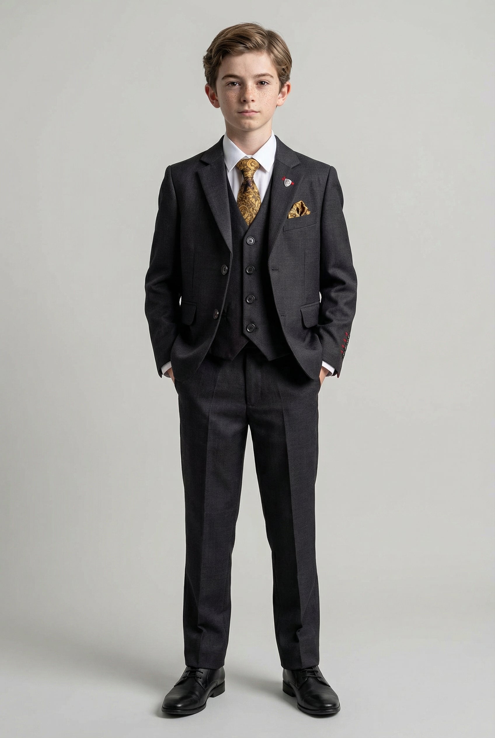 Boys 5-Piece Tailored Fit Twill Suit - Jeremy - Black