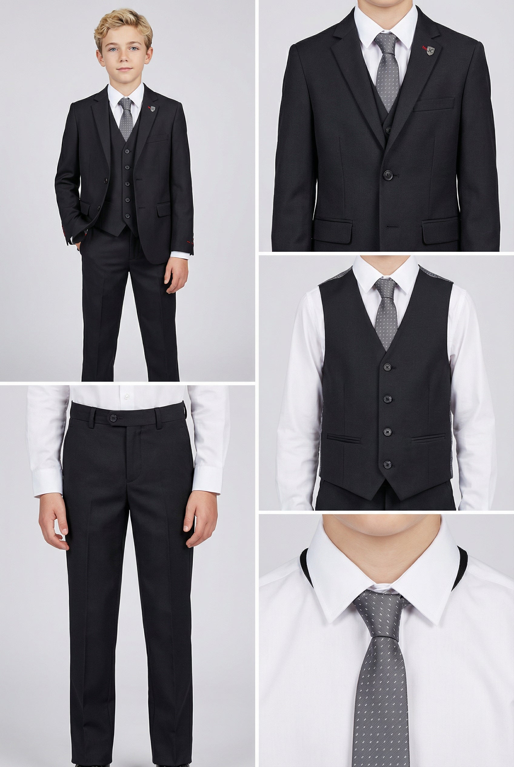 Boys 5-Piece Tailored Fit Twill Suit - Oscar - Black