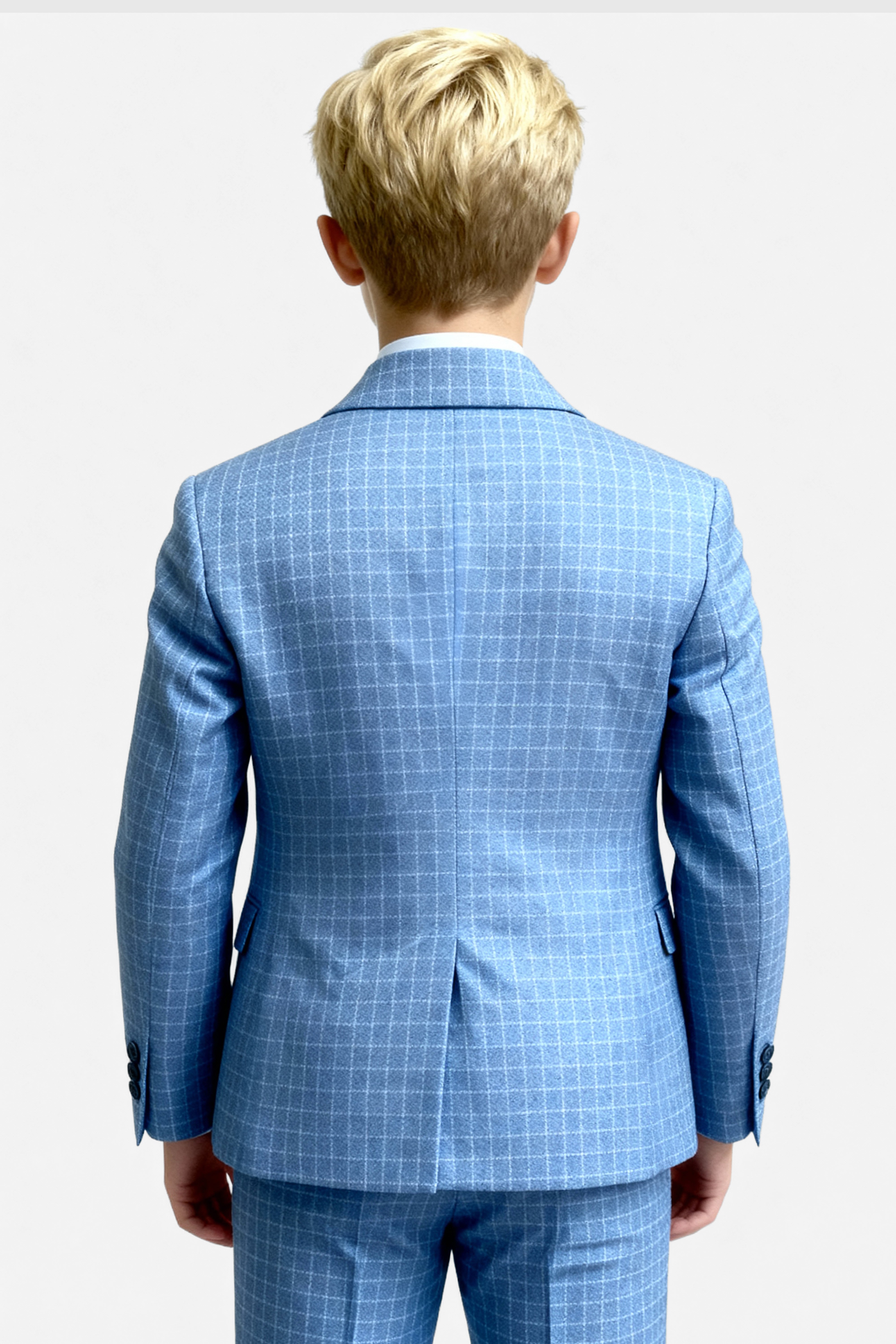 Boys 5-Piece Textured Micro Check Suit - KARELI - Blue Back Picture